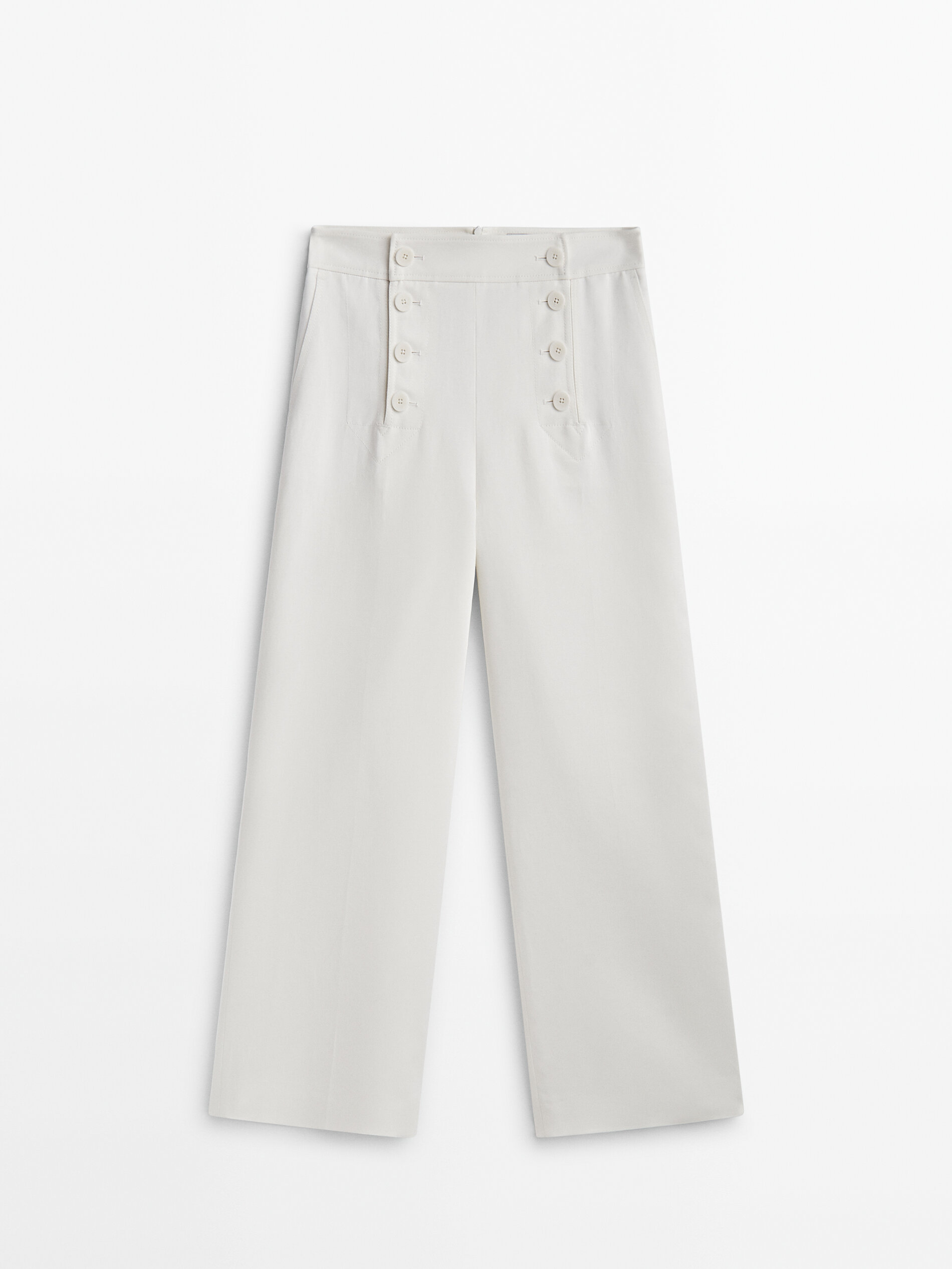 Pantalón ancho mezcla algodón lino botones - BLANCO