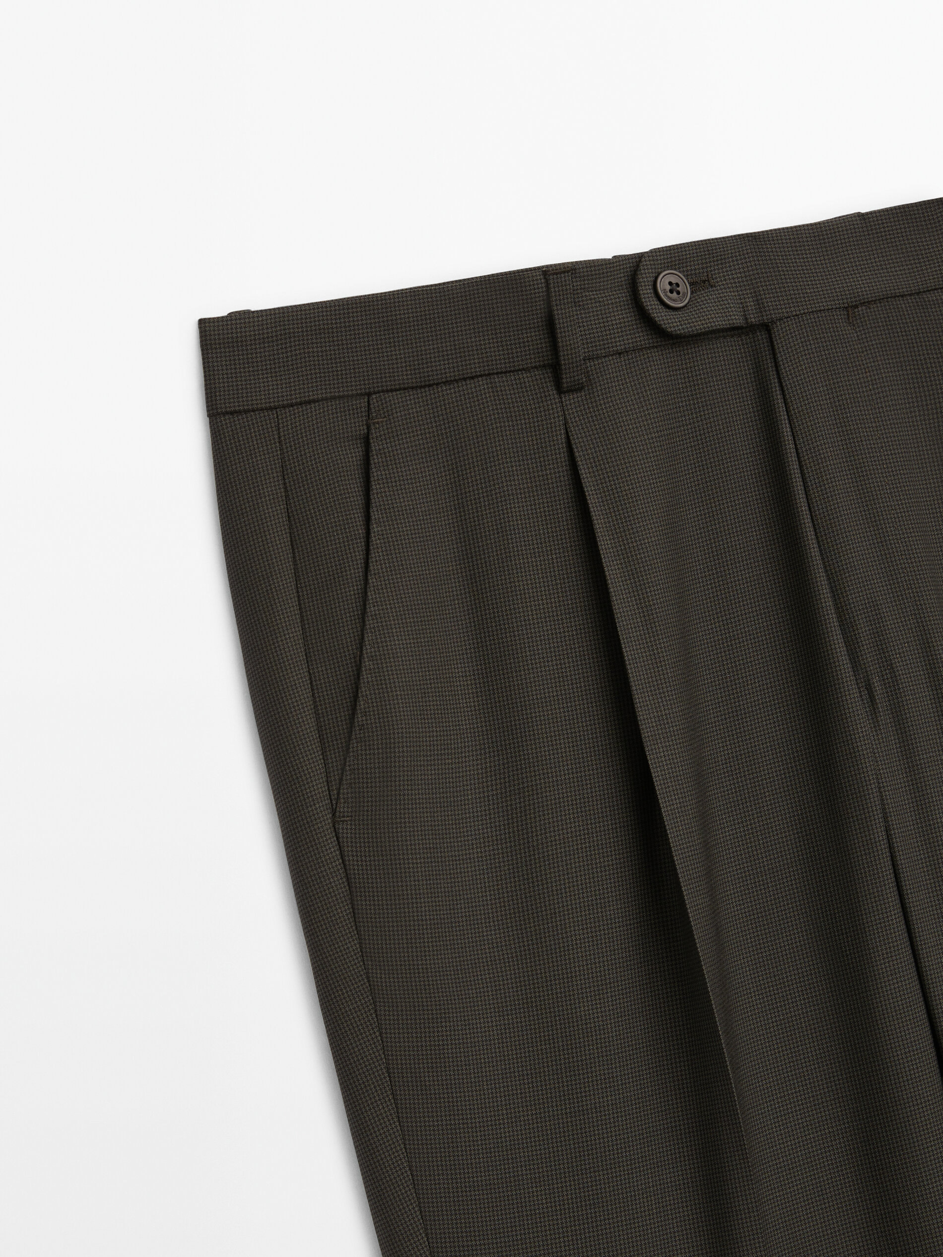 Pantalón traje lana super 120's pata de gallo - ACEITE