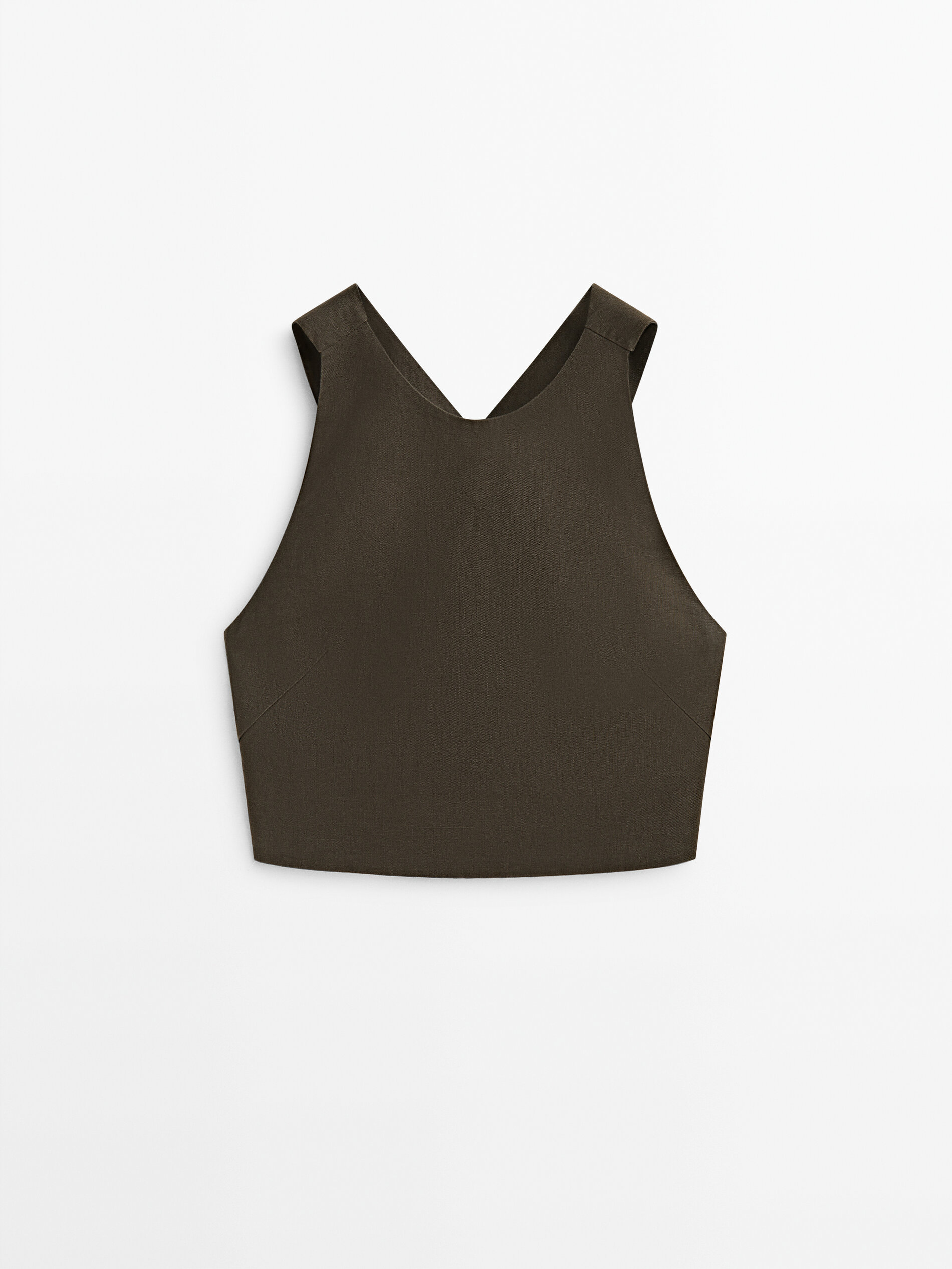 Top lino espalda cruzada - KAKI