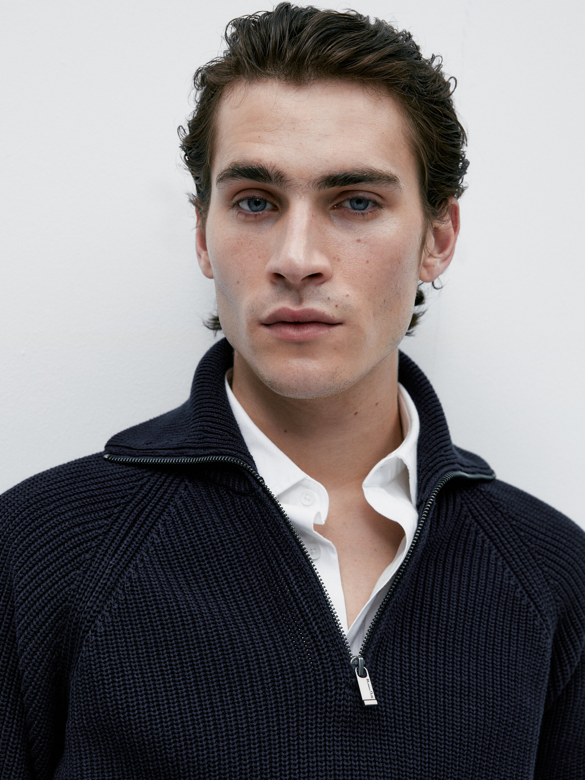 Jersey de punto cuello mock cremallera - AZUL MARINO