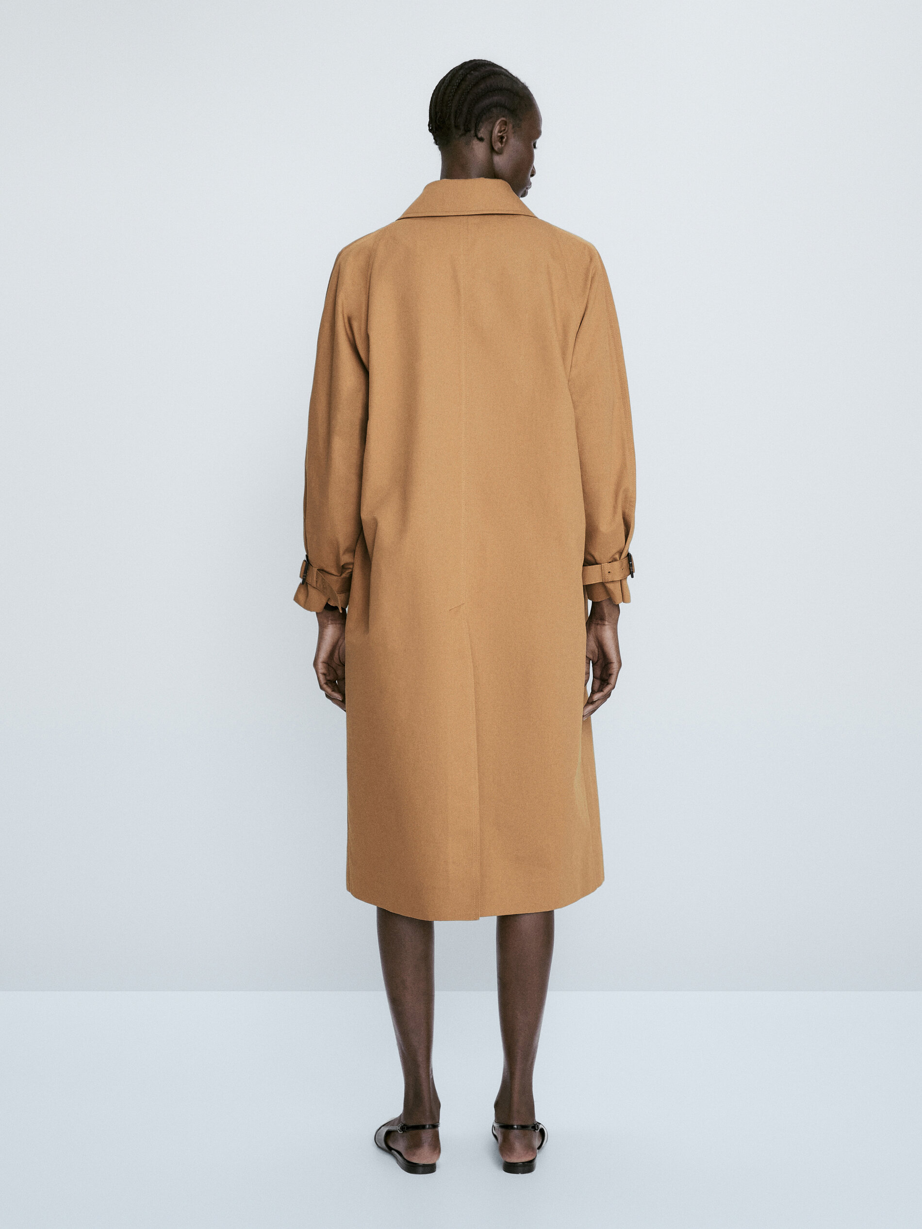 Chaqueta trench mezcla algodón lino - Tabaco