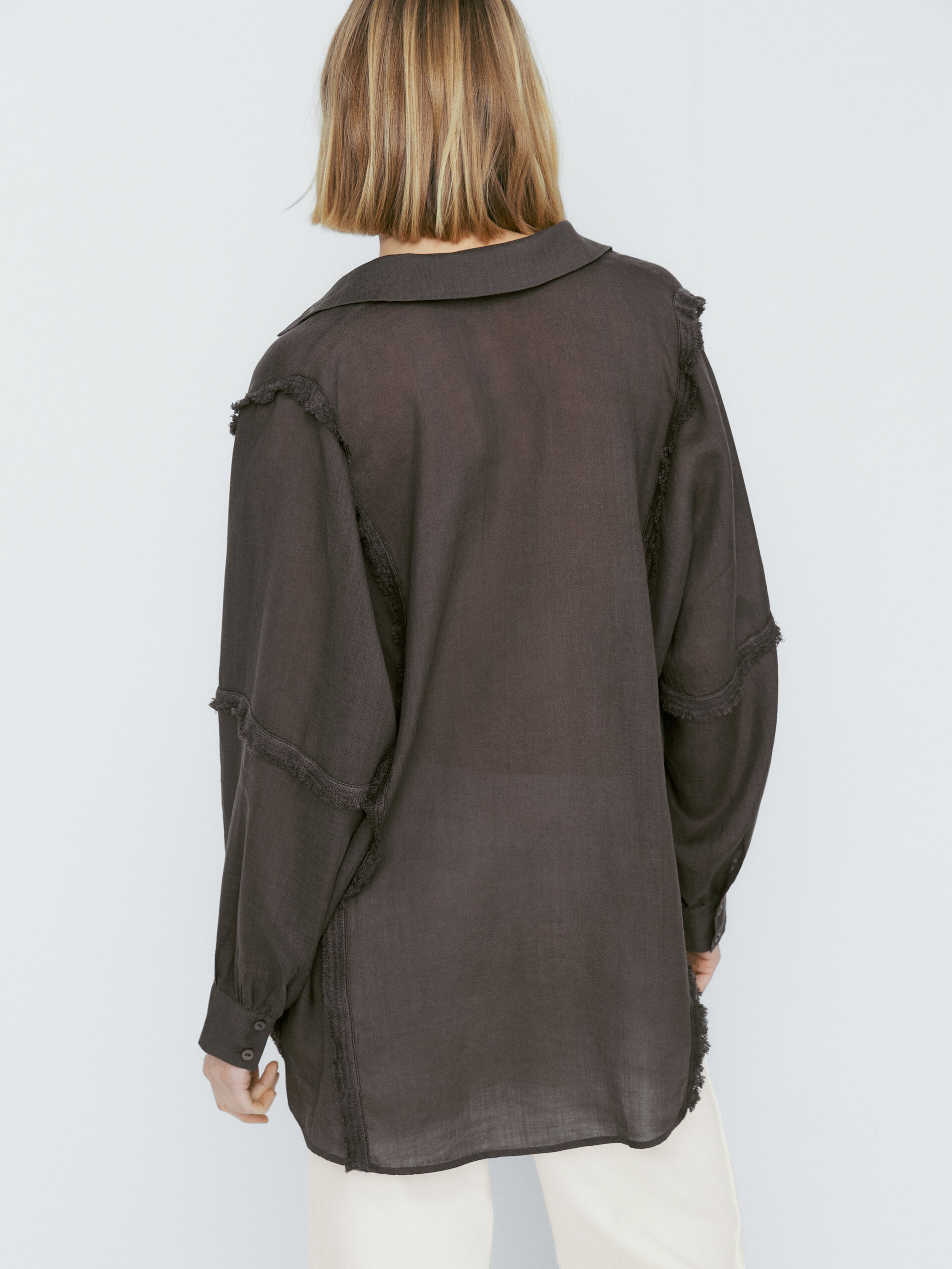 Blusón detalle desflecado cordones - VERDE OSCURO