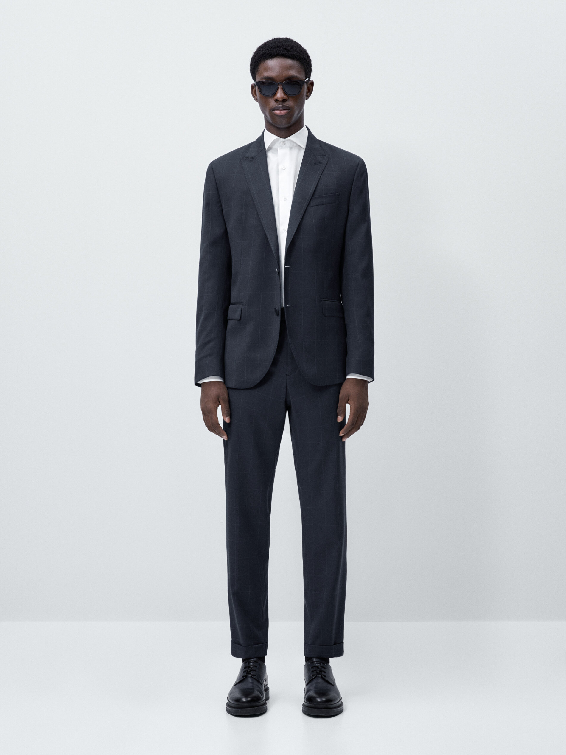 Pantalón traje cuadro ventana azul lana - AZUL MARINO