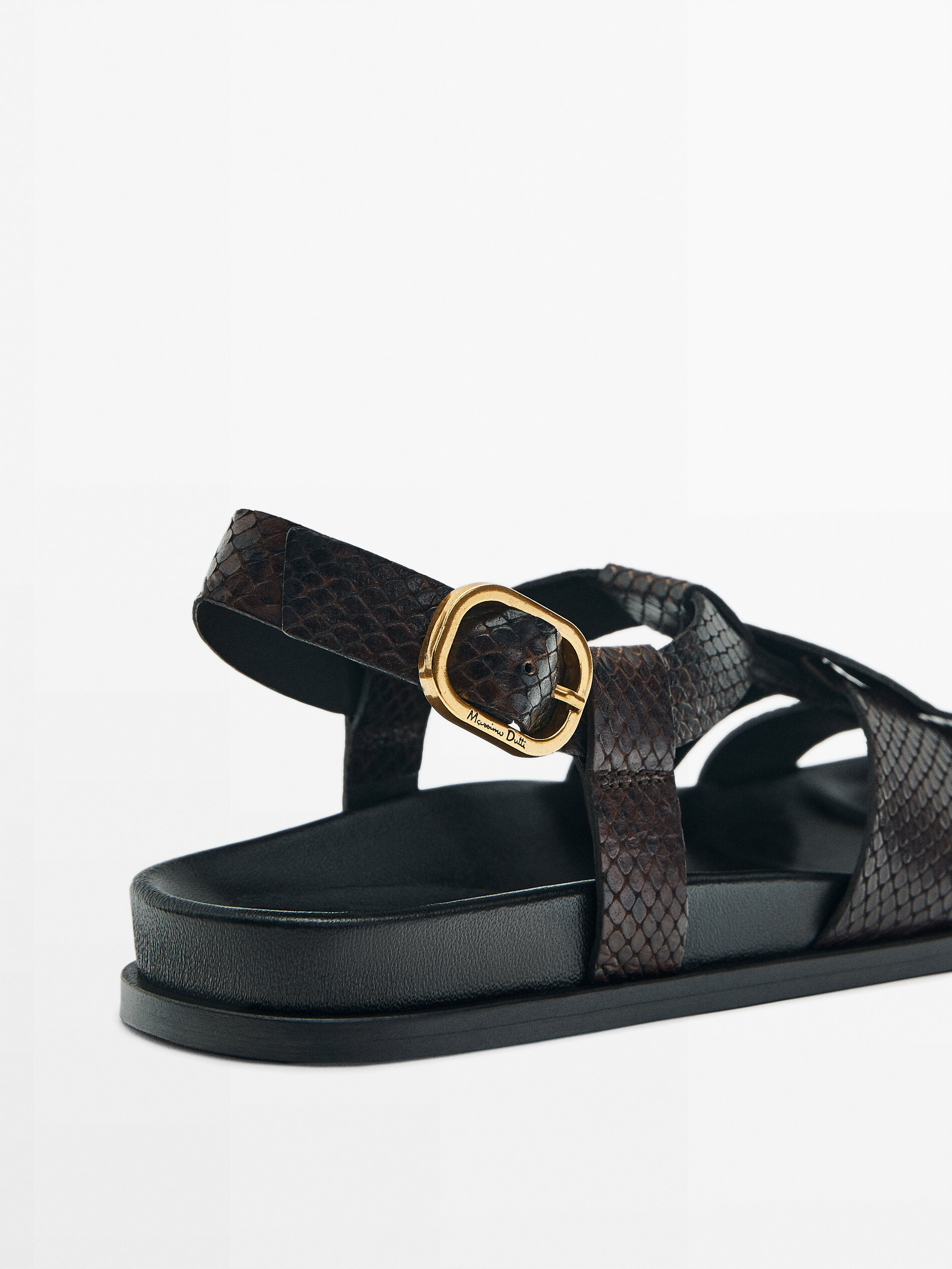 Sandalia plana tiras anchas - MARRÓN