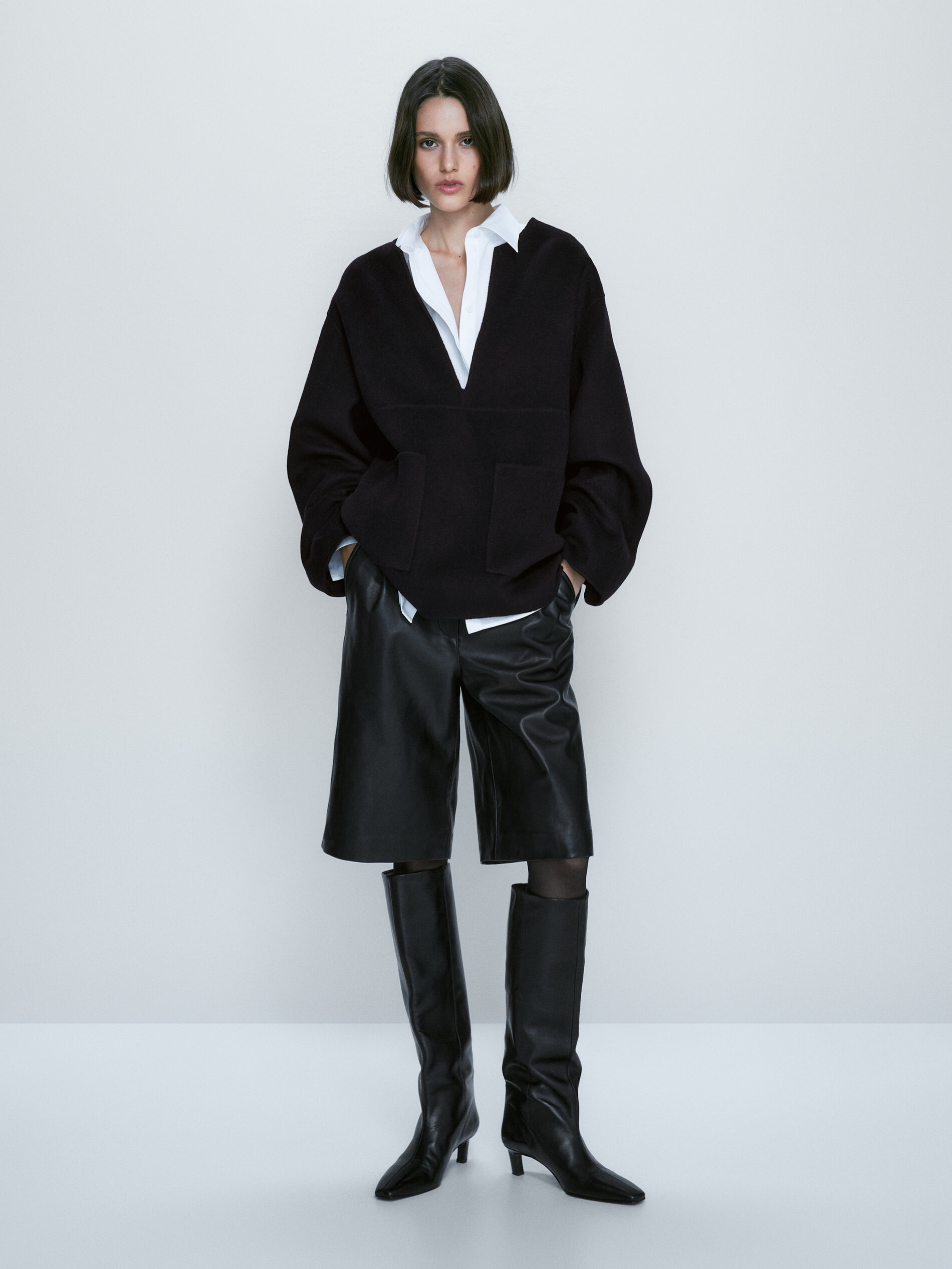 Abrigo corto mezcla lana botones dorados - AZUL MARINO