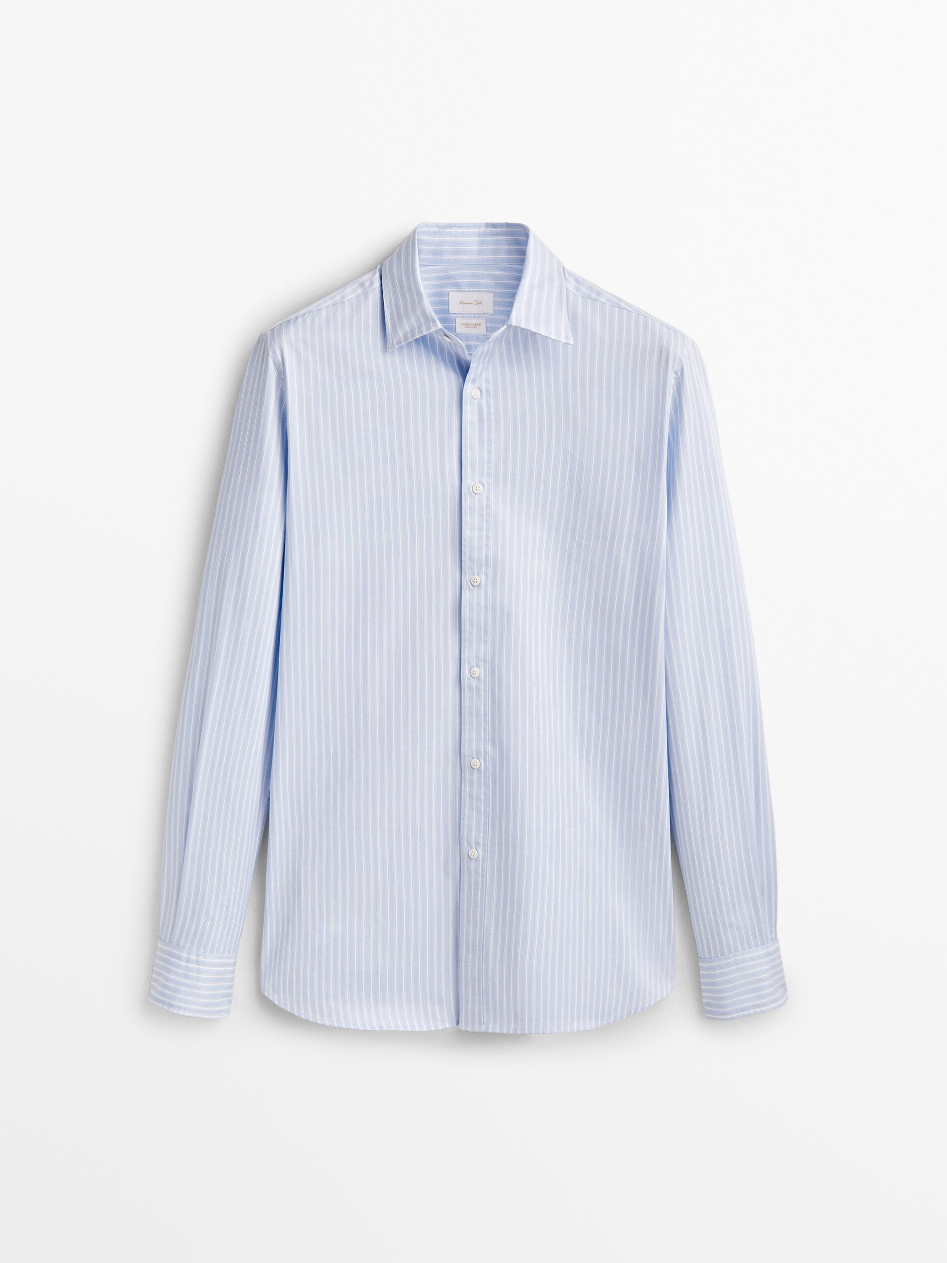 Camisa rayas algodón slim fit - CELESTE