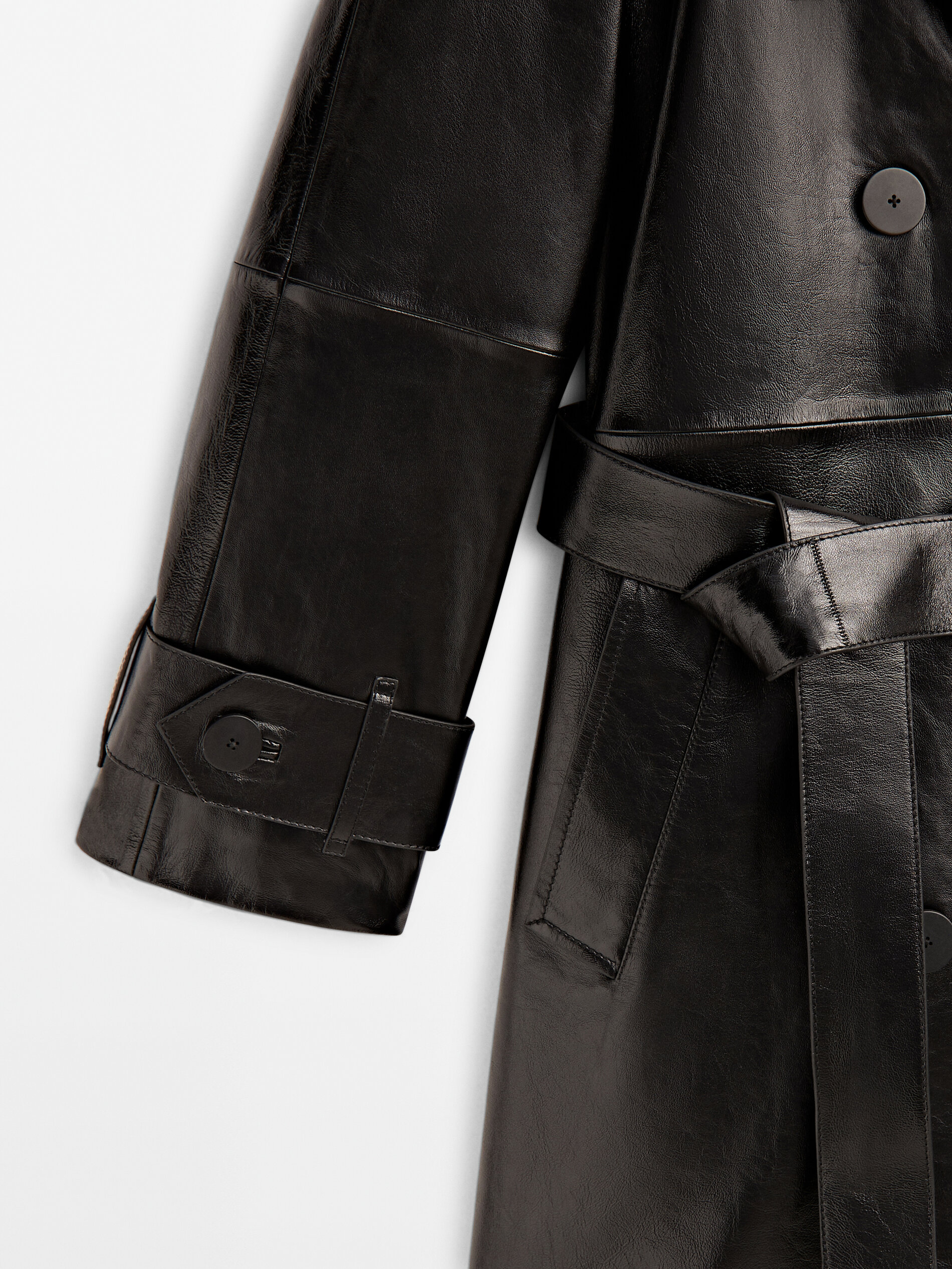 Chaqueta trench piel acabado charol - NEGRO