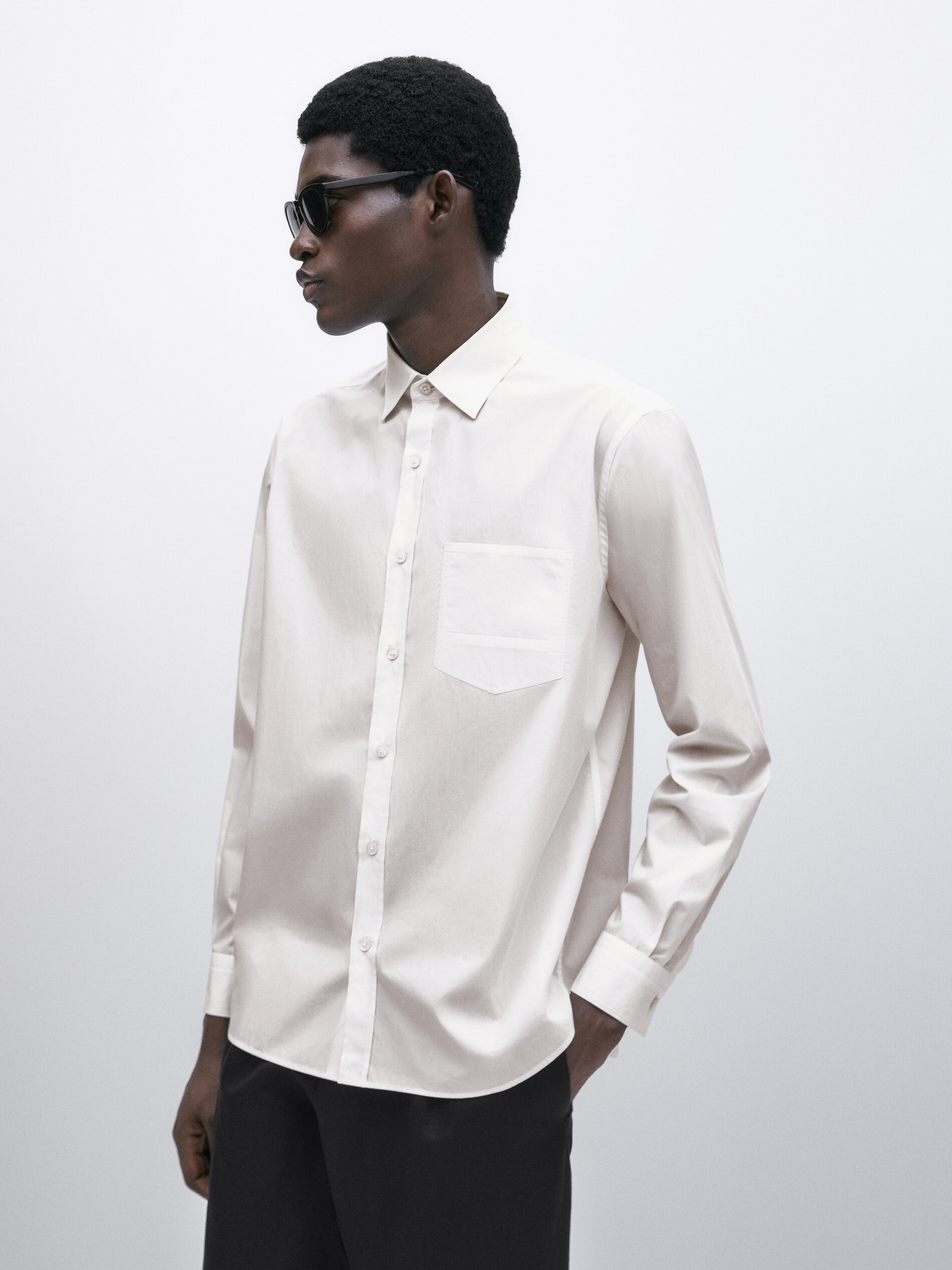 Camisa algodón relaxed fit bolsillo -Studio - BLANCO