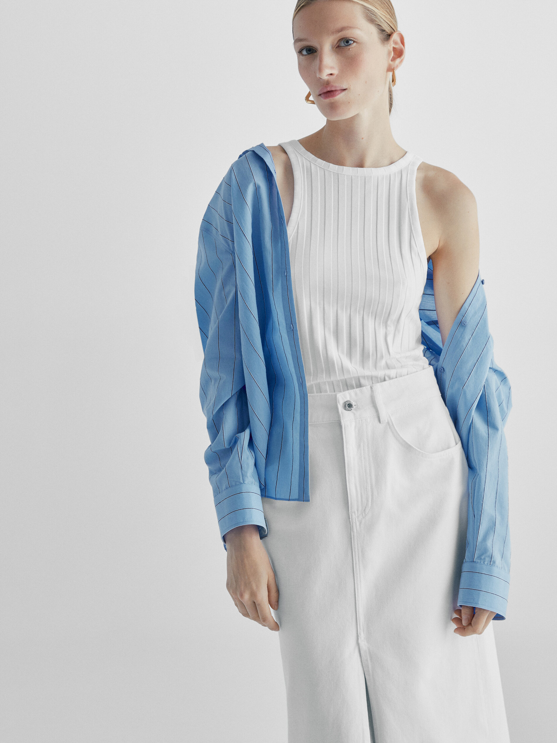 Falda denim tiro alto - CRUDO