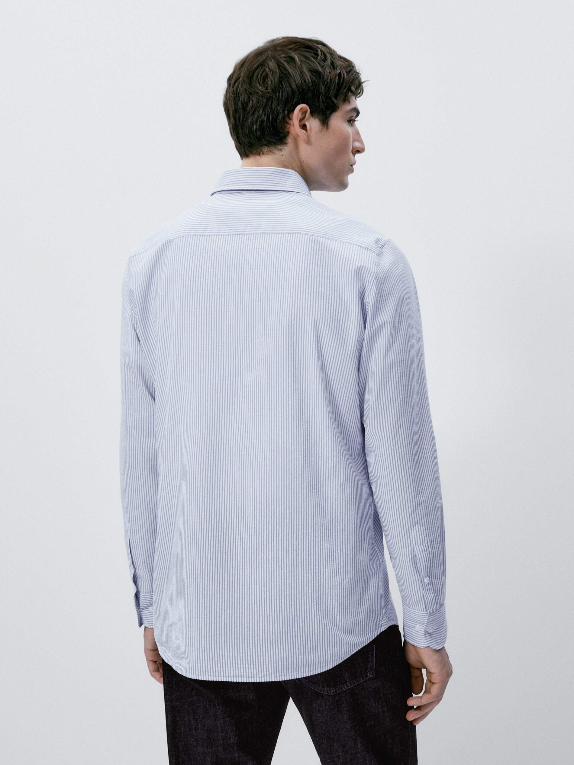 Camisa rayas estructura seersucker regular fit - CELESTE