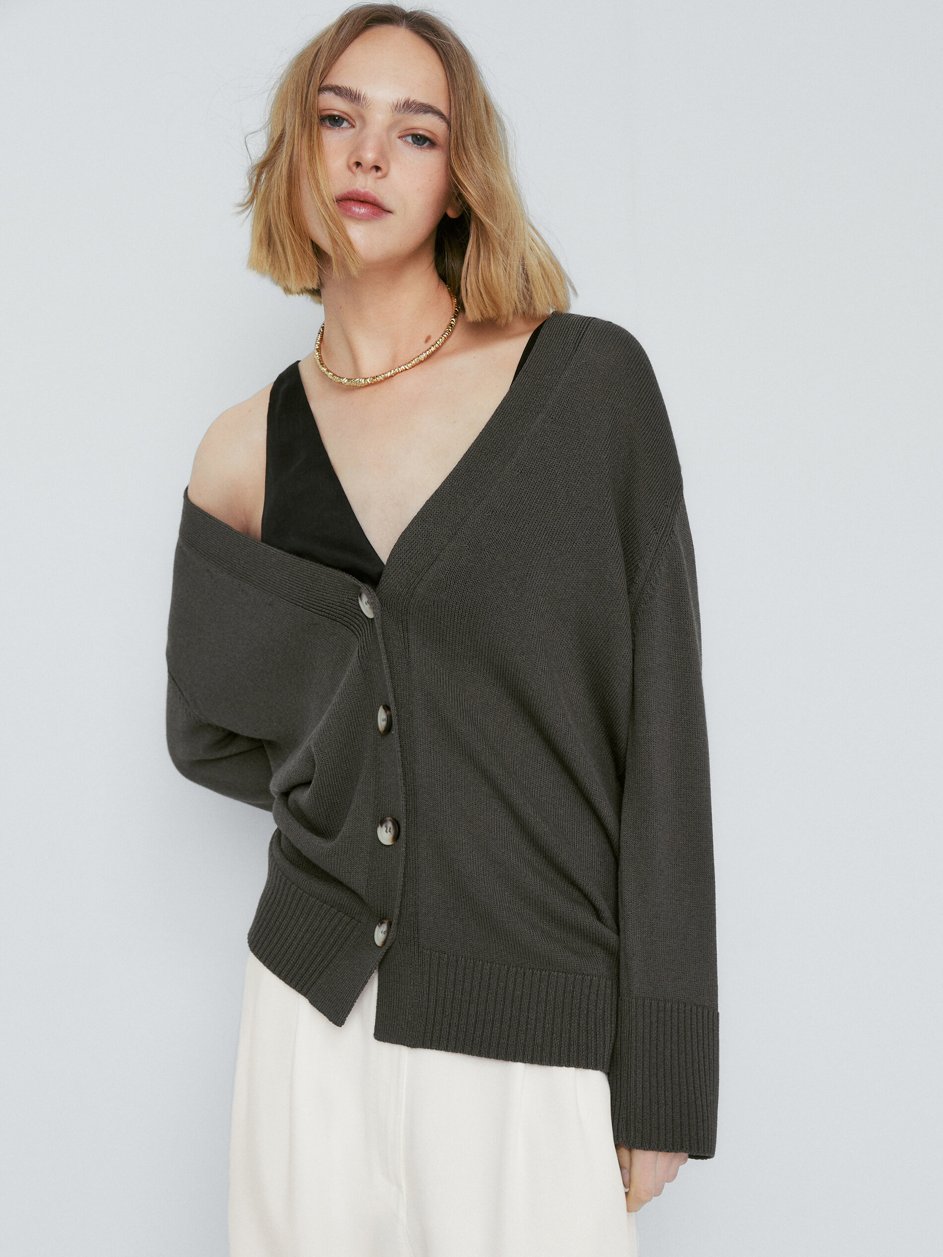 Cárdigan de punto botones - KAKI