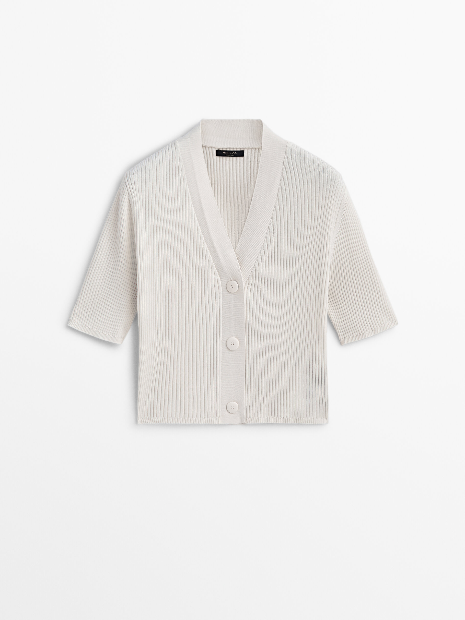 Cárdigan canalé mezcla algodón seda - CRUDO