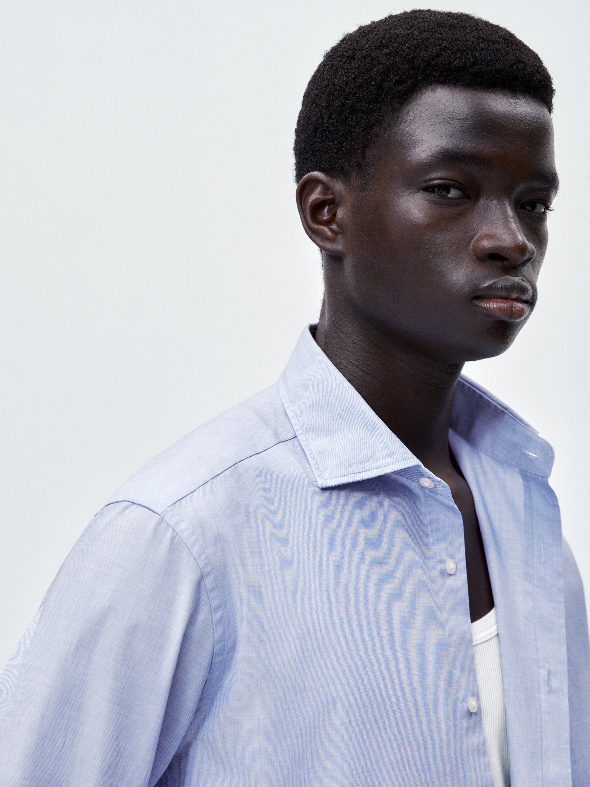 Camisa algodón fil a fil slim fit - CELESTE