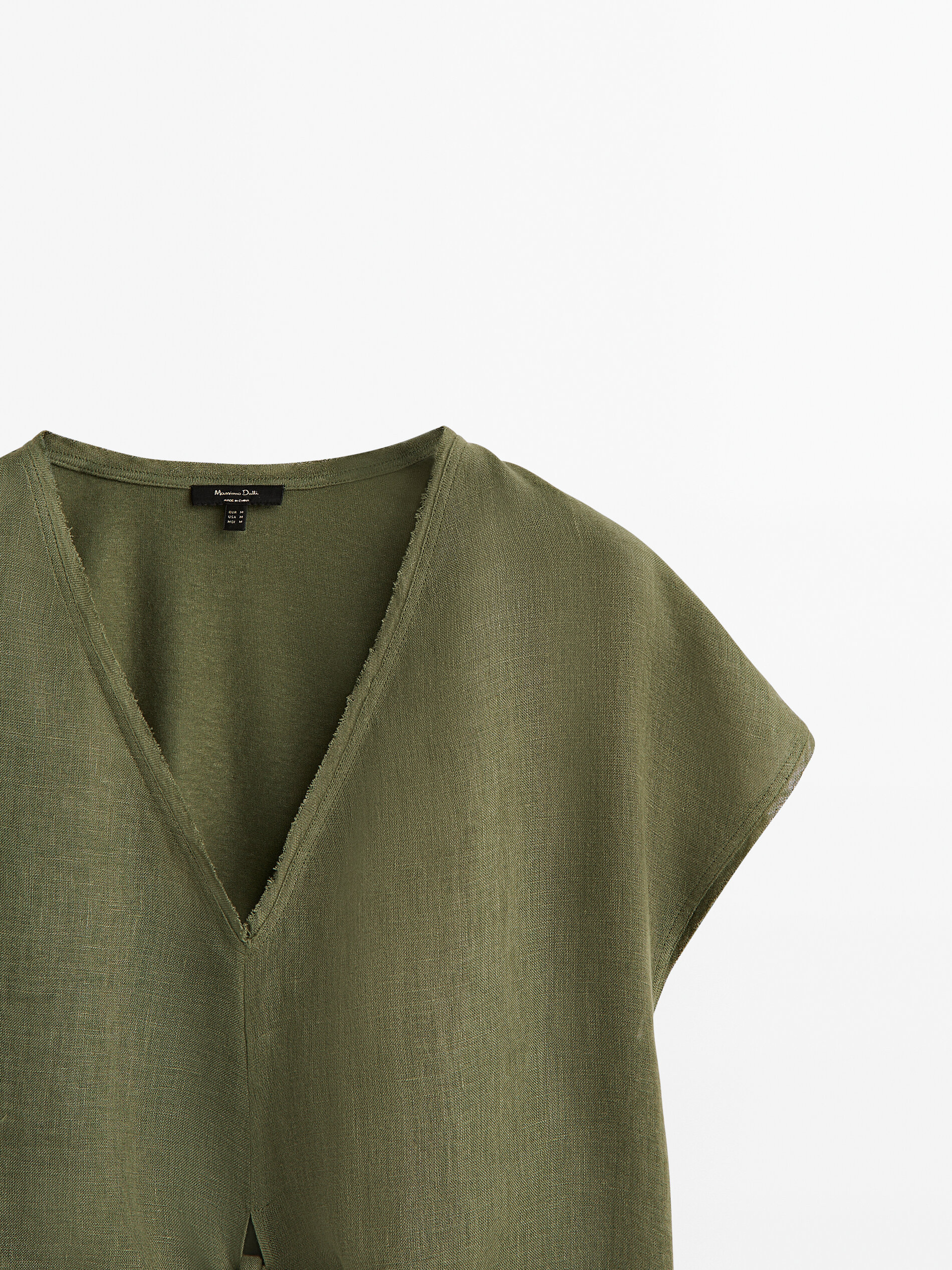 Camiseta mezcla lino nudo frontal - KAKI CLARO