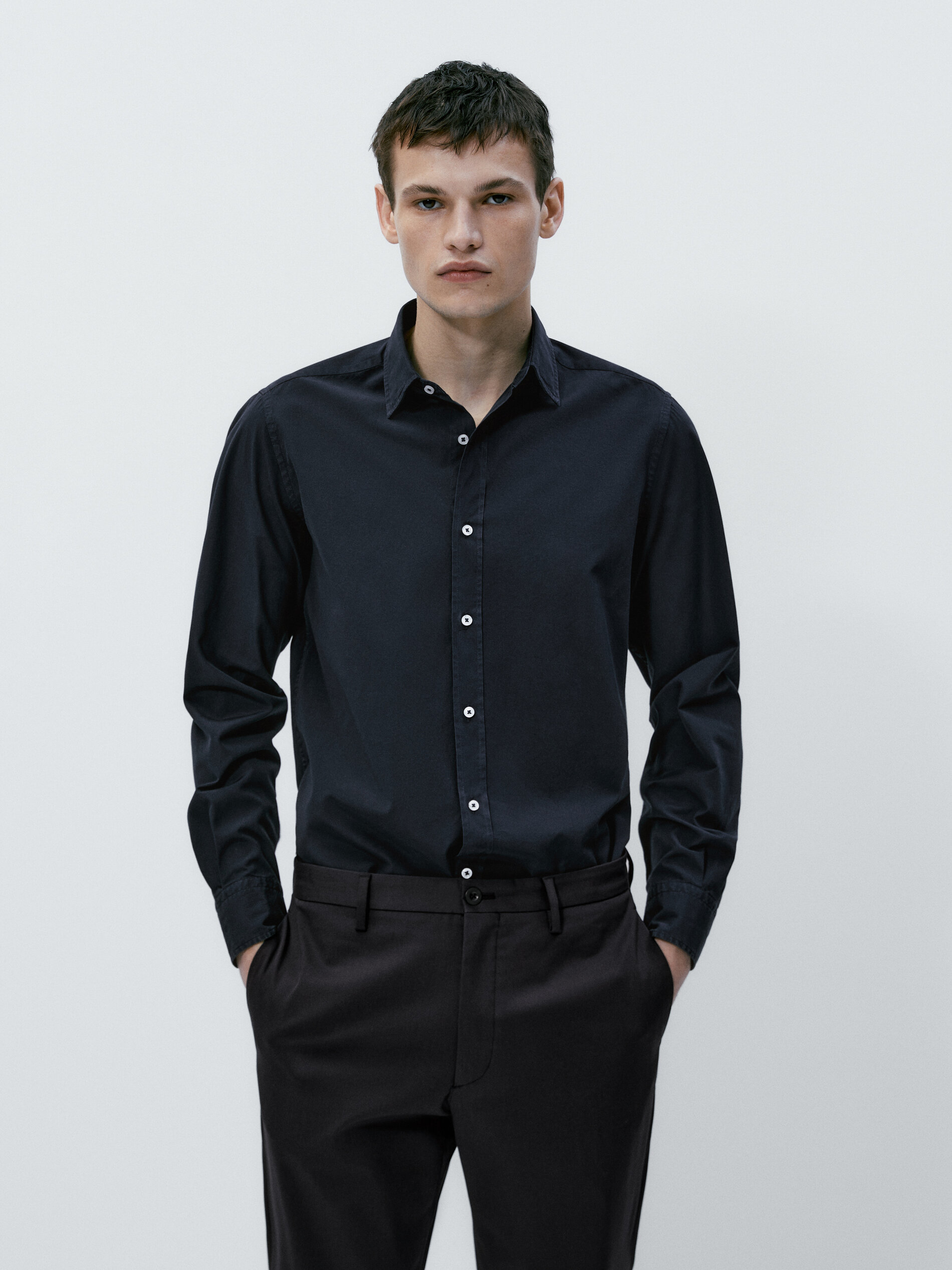 Camisa popelín algodón slim fit - AZUL MARINO