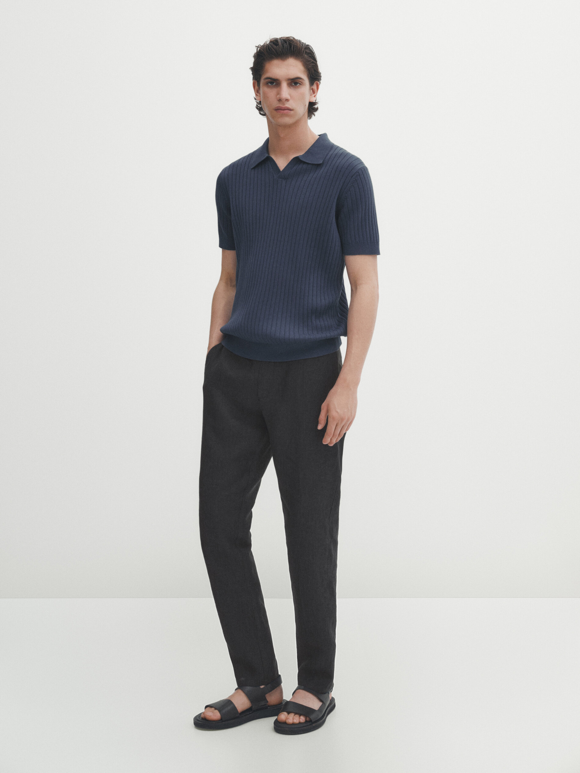 Jersey polo canalé manga corta - Azul Oscuro