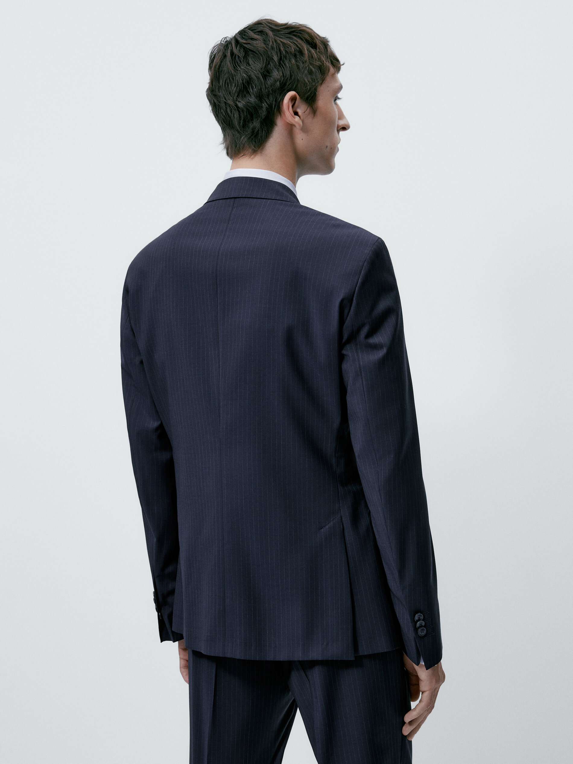 Americana traje lana super 120's raya diplomática - AZUL MARINO