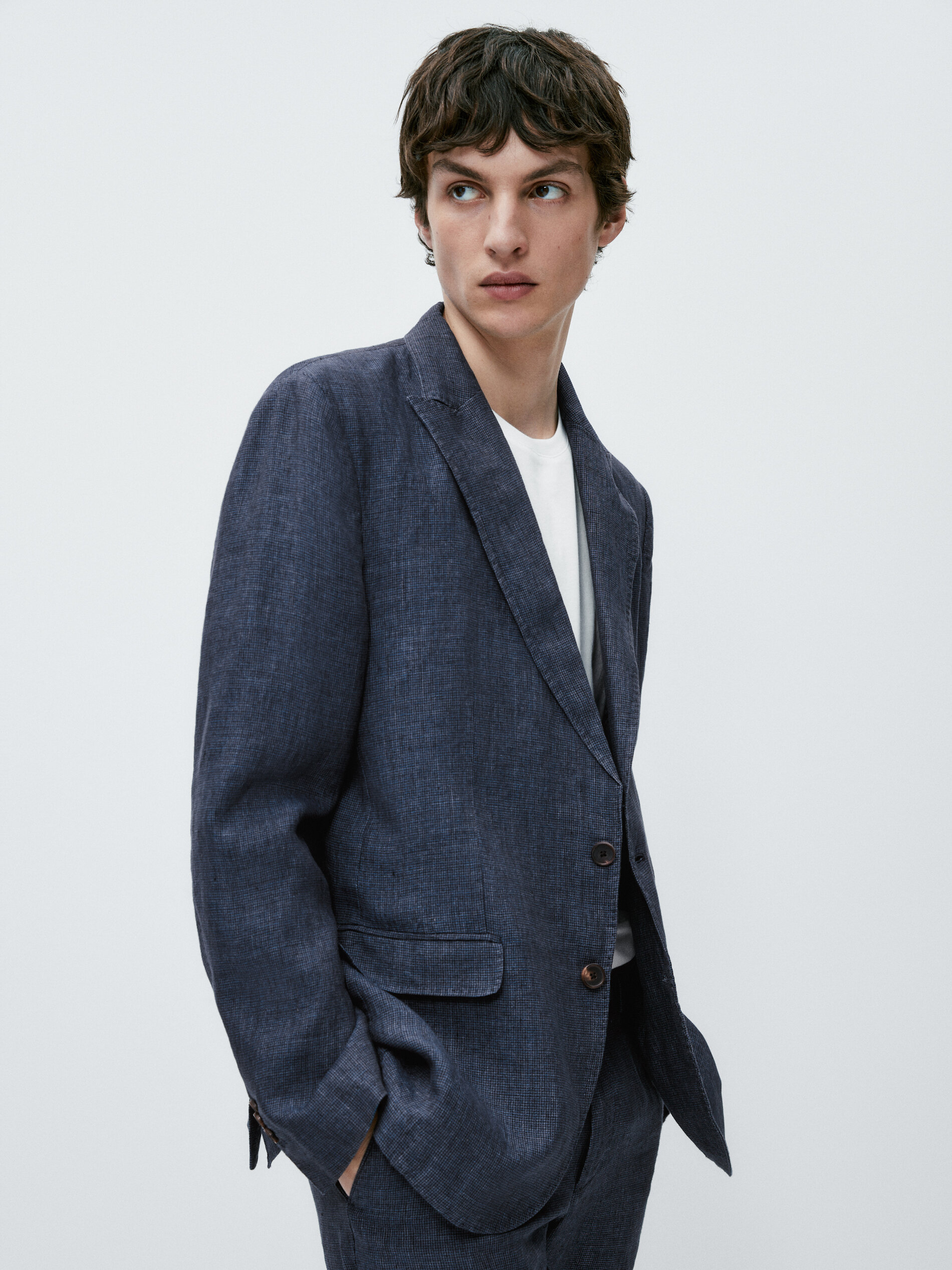 Americana traje lino lavado pata de gallo - AZUL