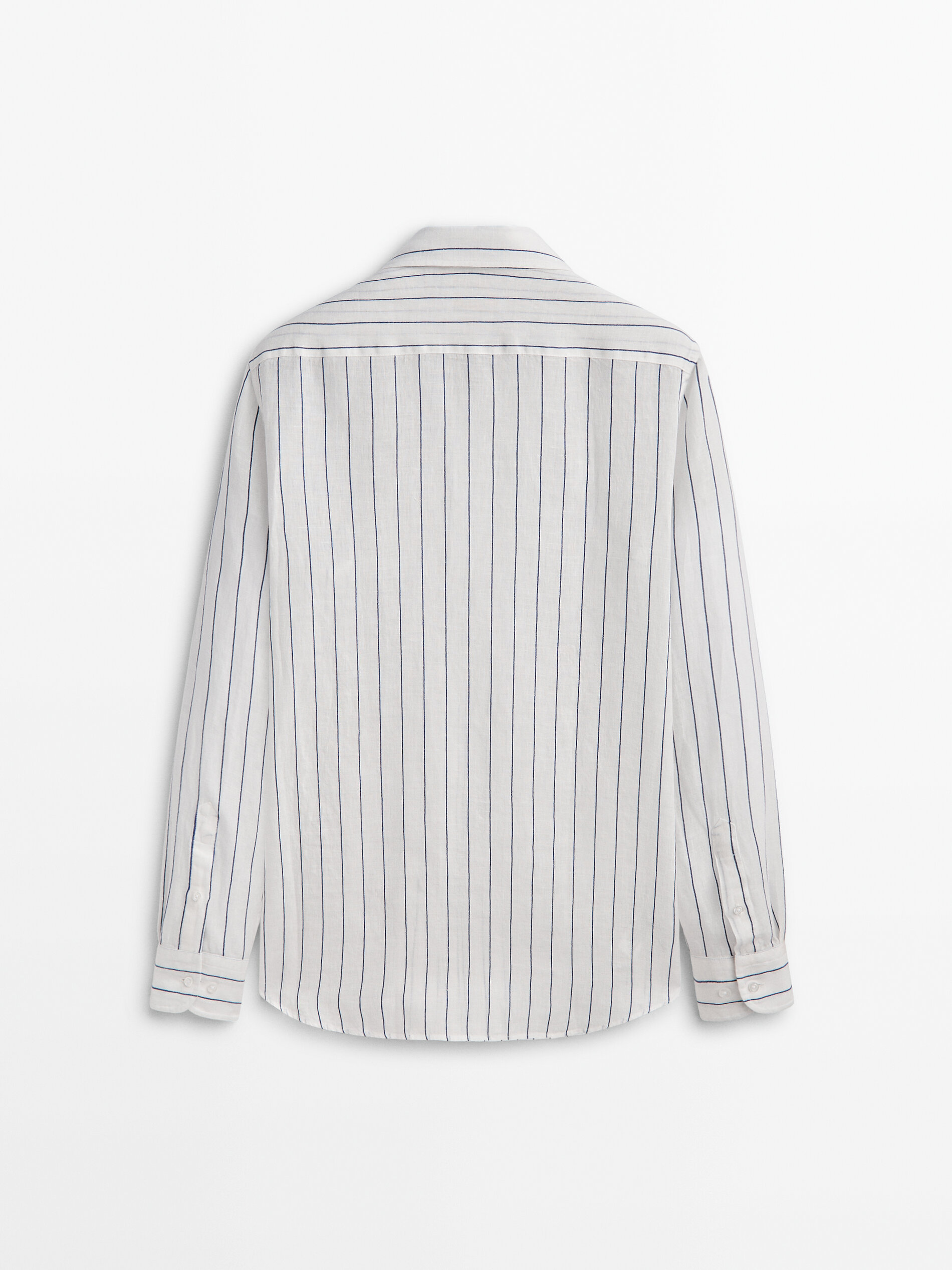 Camisa rayas mezcla lino algodón regular fit - AZUL OSCURO