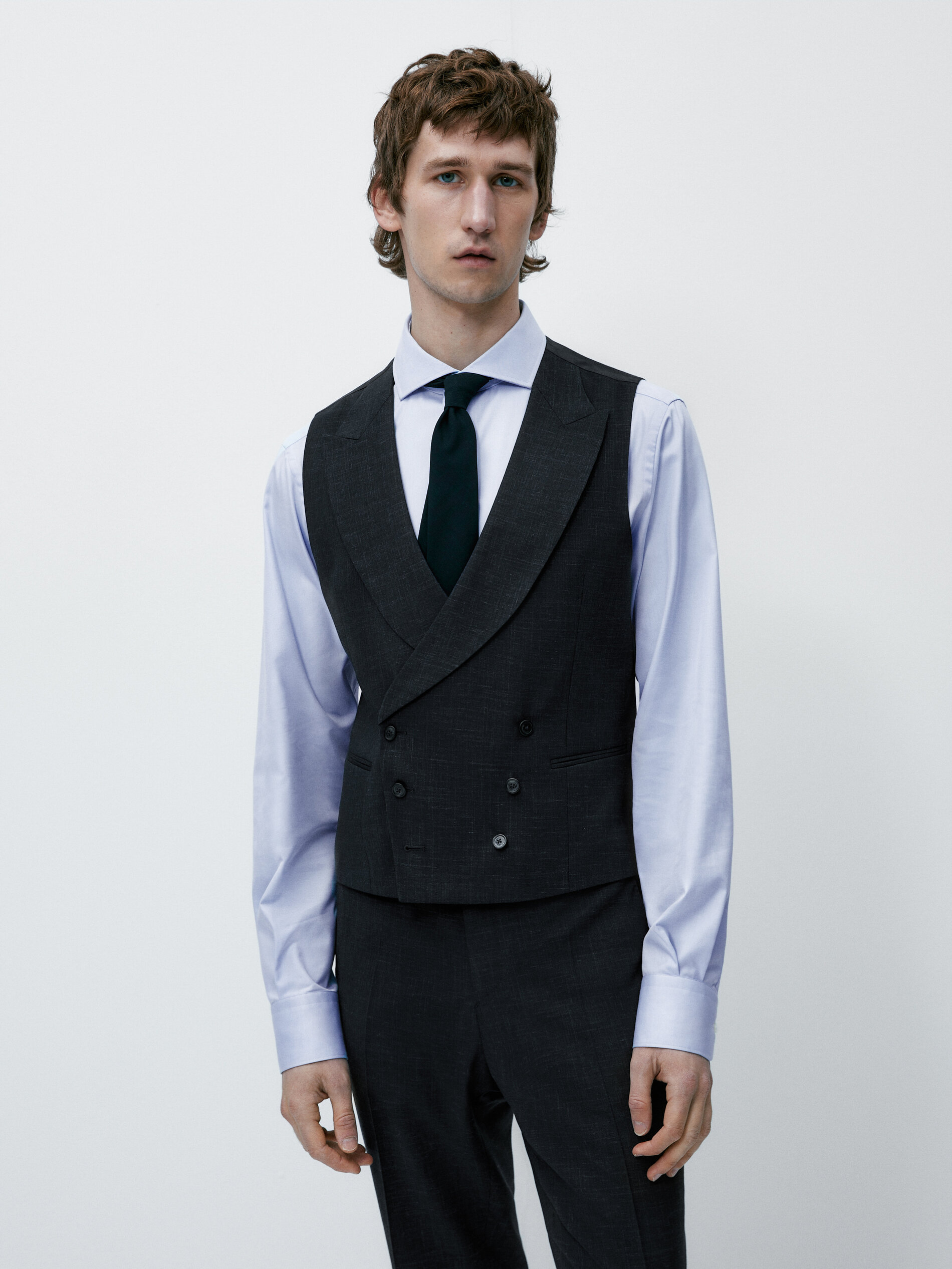 Chaleco traje estructura mezcla lana - AZUL MARINO