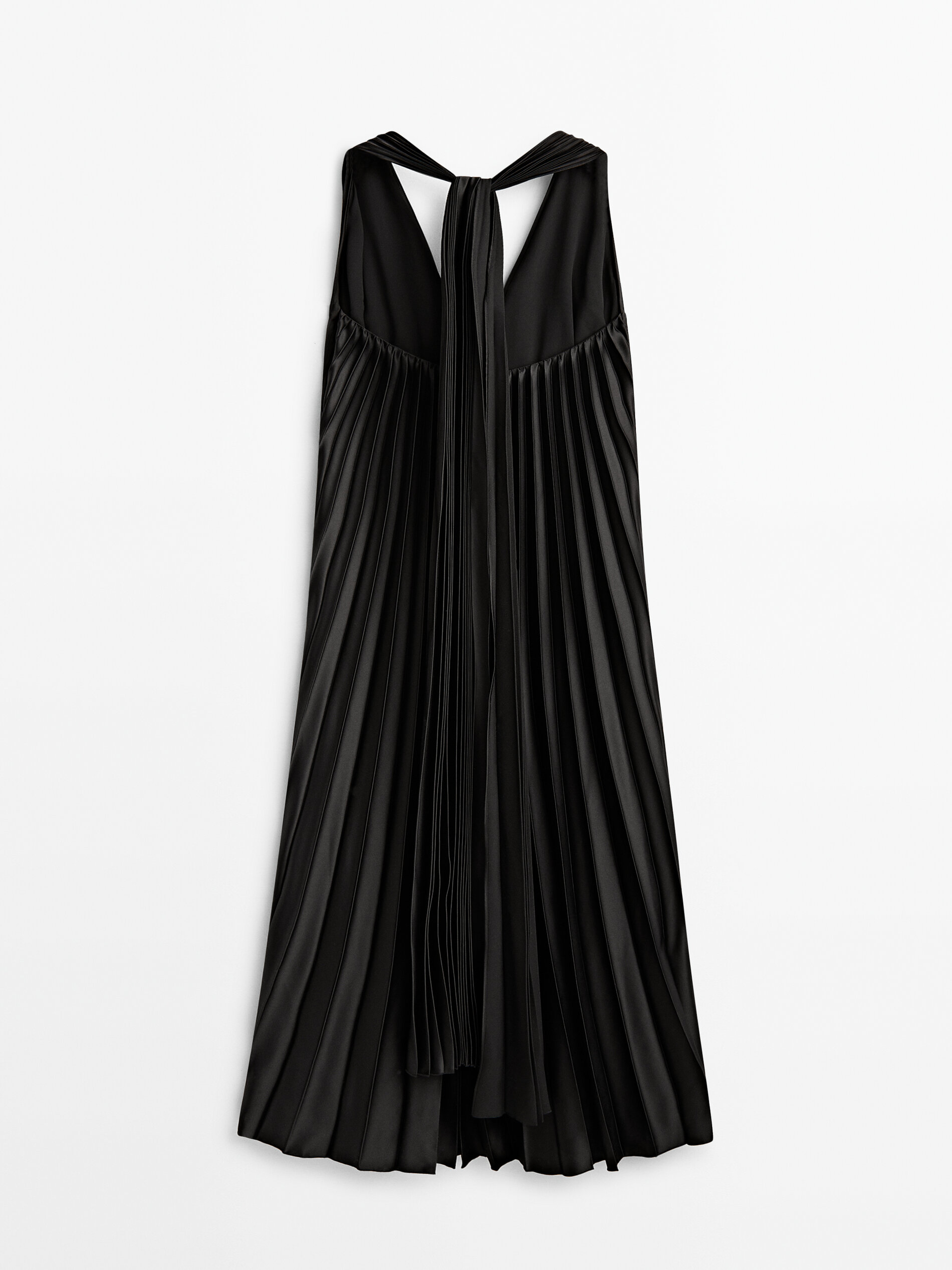 Vestido plisado escote pico -Studio - NEGRO