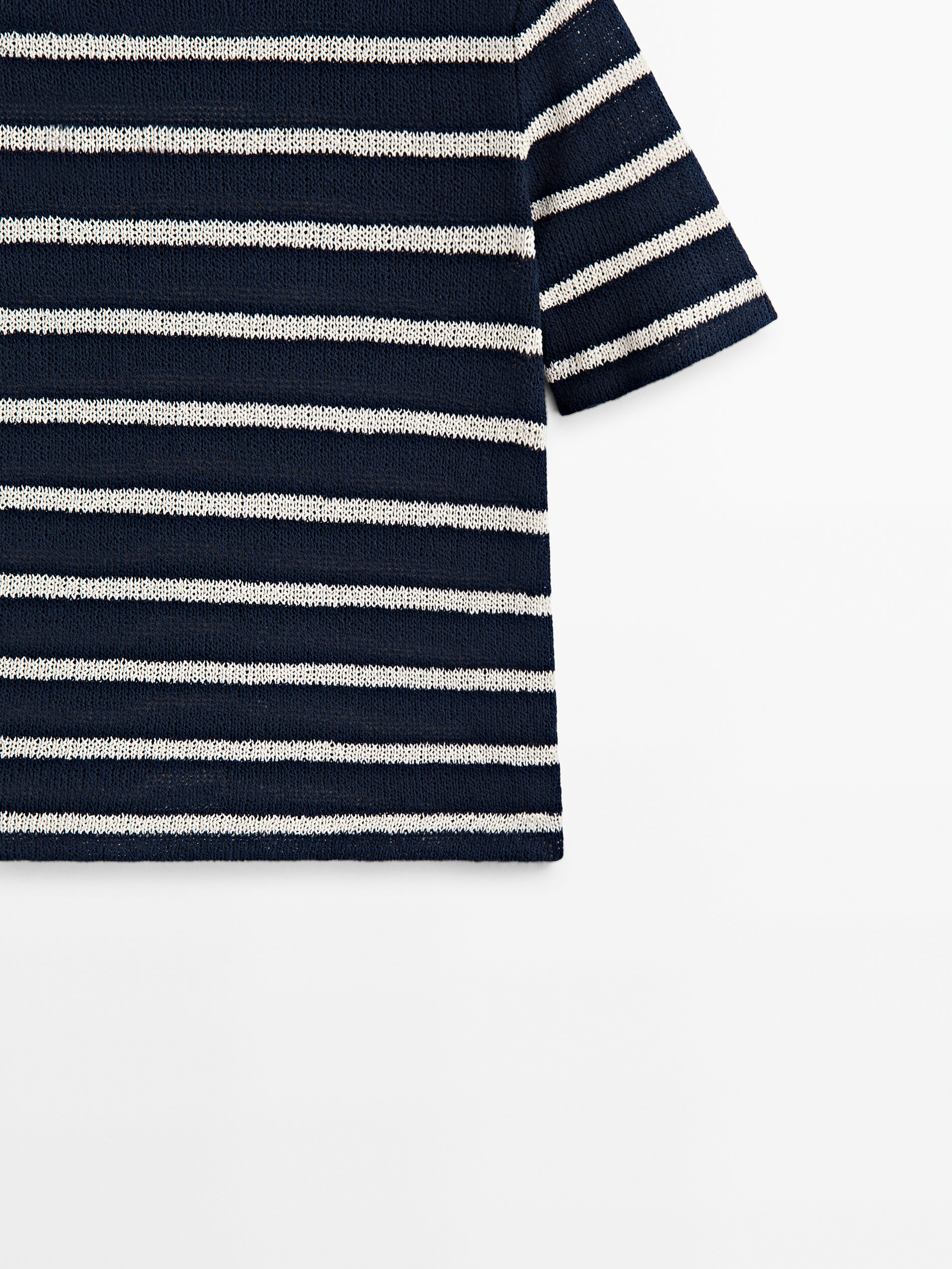 Camiseta rayas mezcla algodón estructura - AZUL MARINO