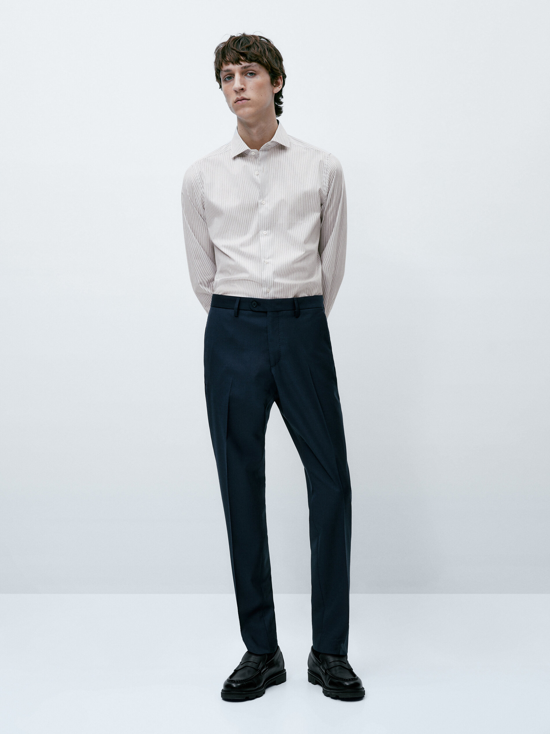 Camisa easy iron raya melange slim fit - GRIS