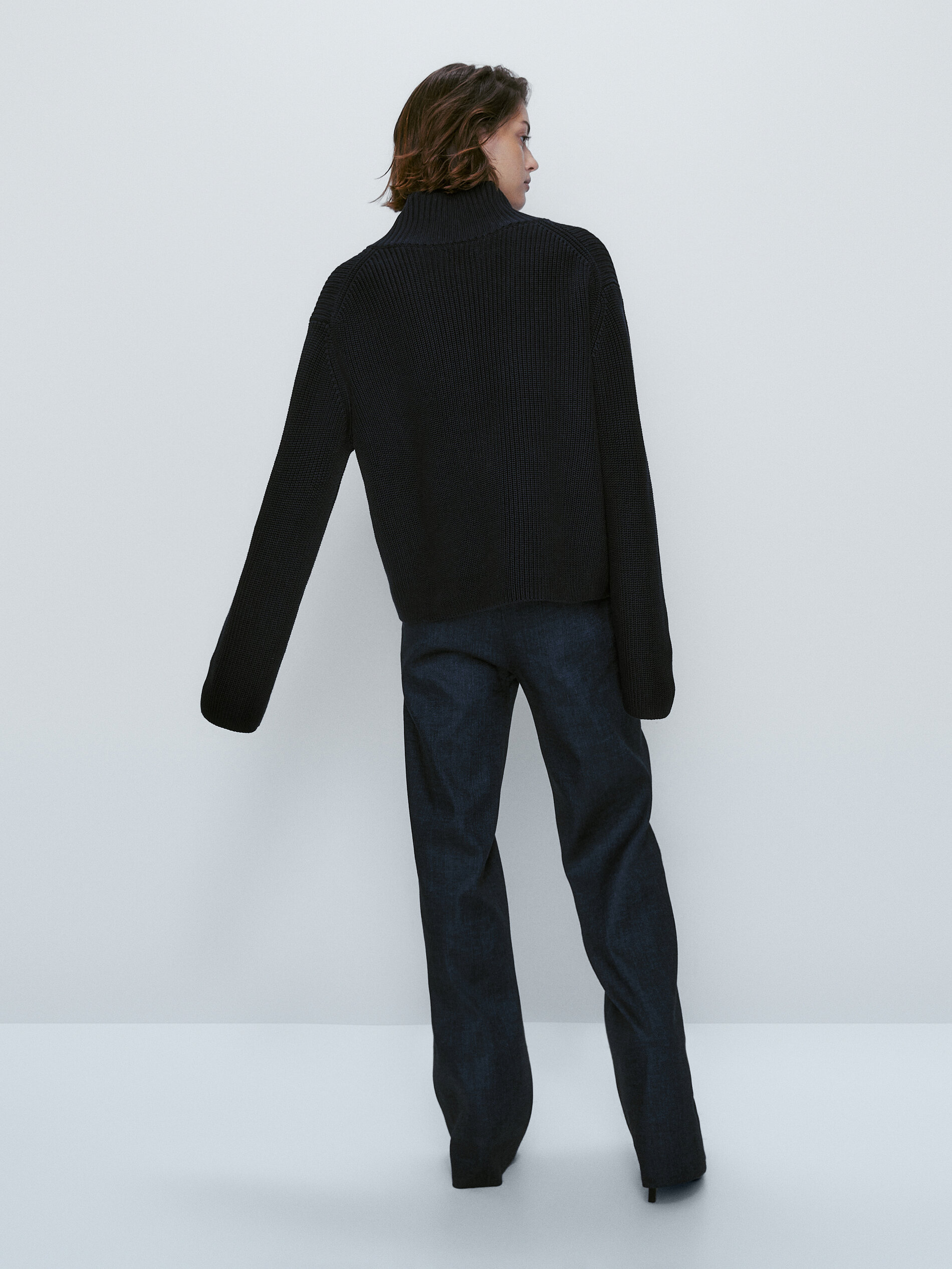 Jersey algodón cuello pico - AZUL MARINO