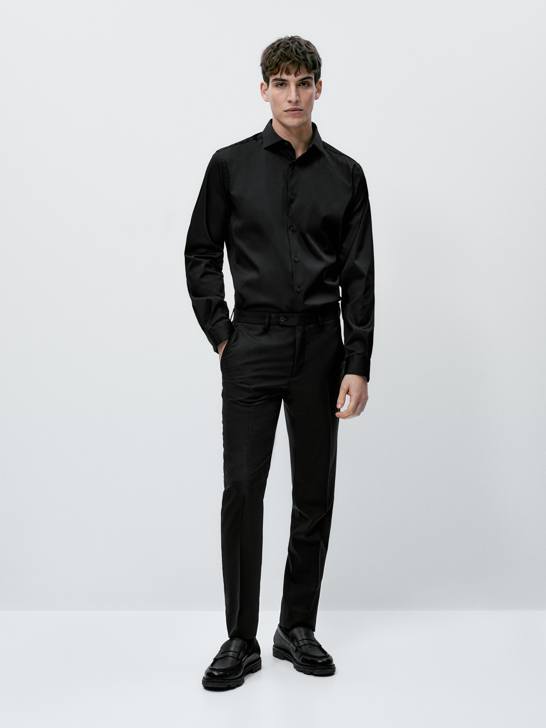 Camisa stretch estructura slim fit - NEGRO