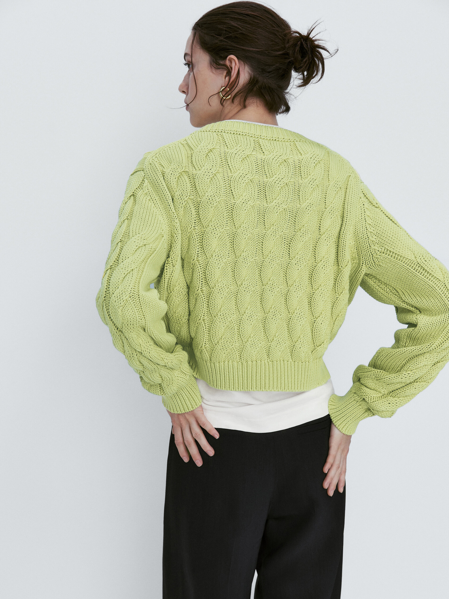 Jersey punto trenzado cropped - VERDE