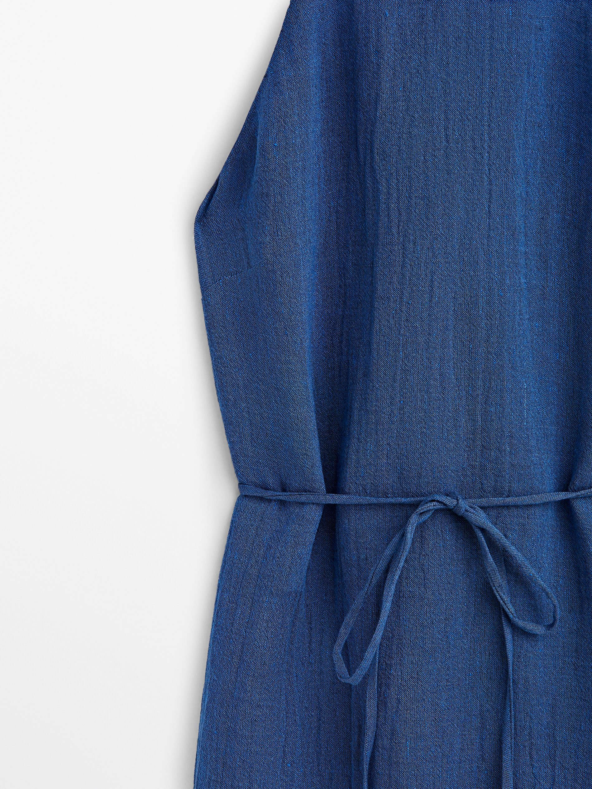 Vestido halter mezcla lino gofrado - AZUL