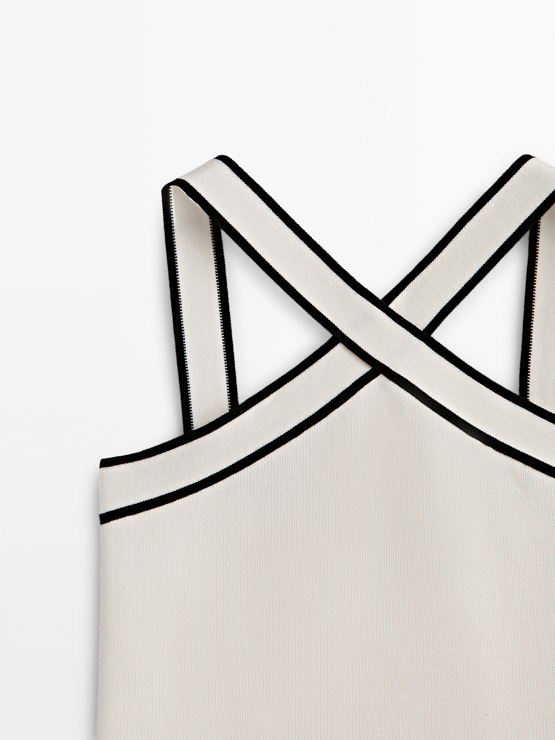 Top algodón escote cruzado contraste - CRUDO