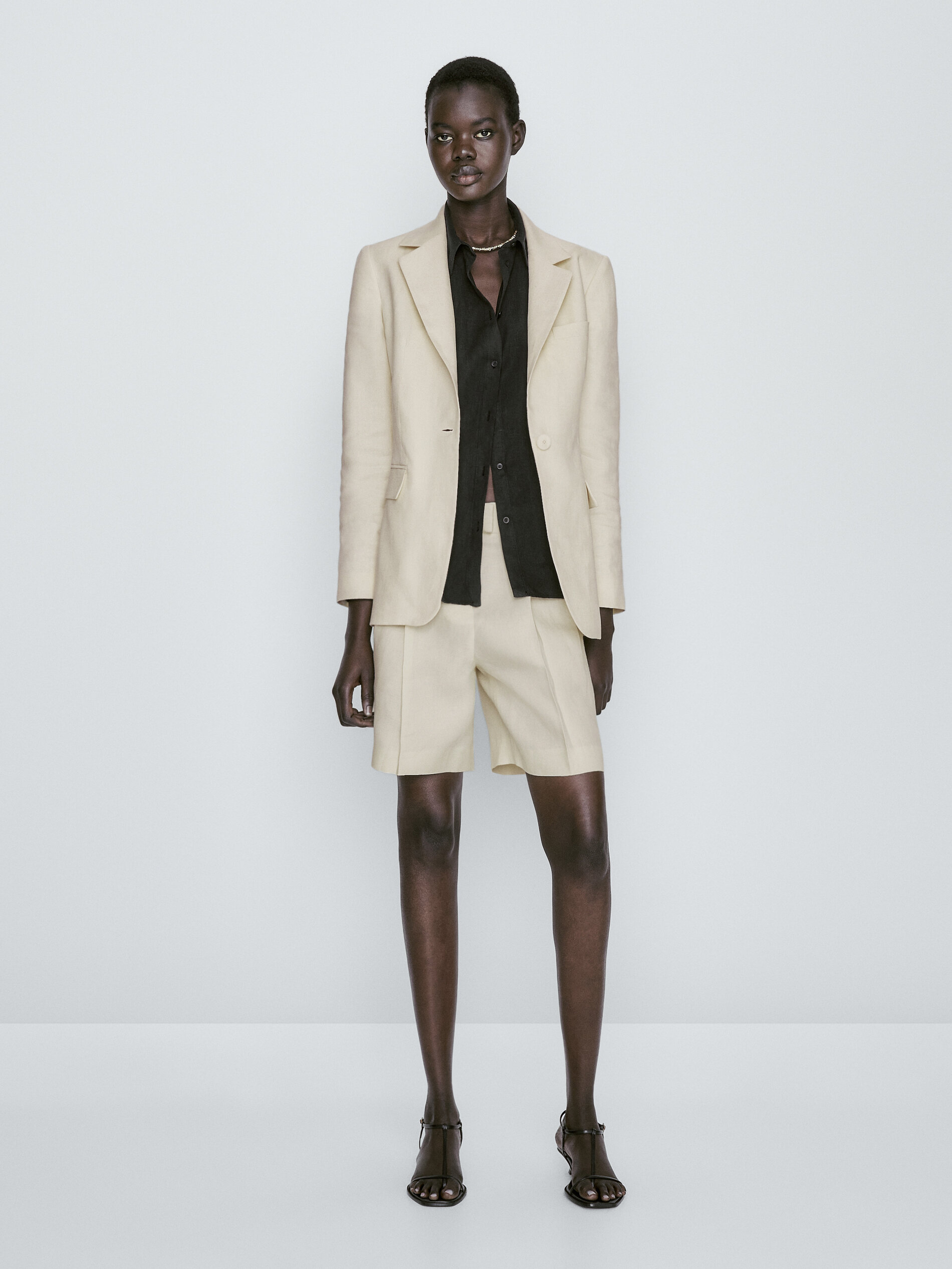 Americana traje 100% lino dos botones - Vainilla