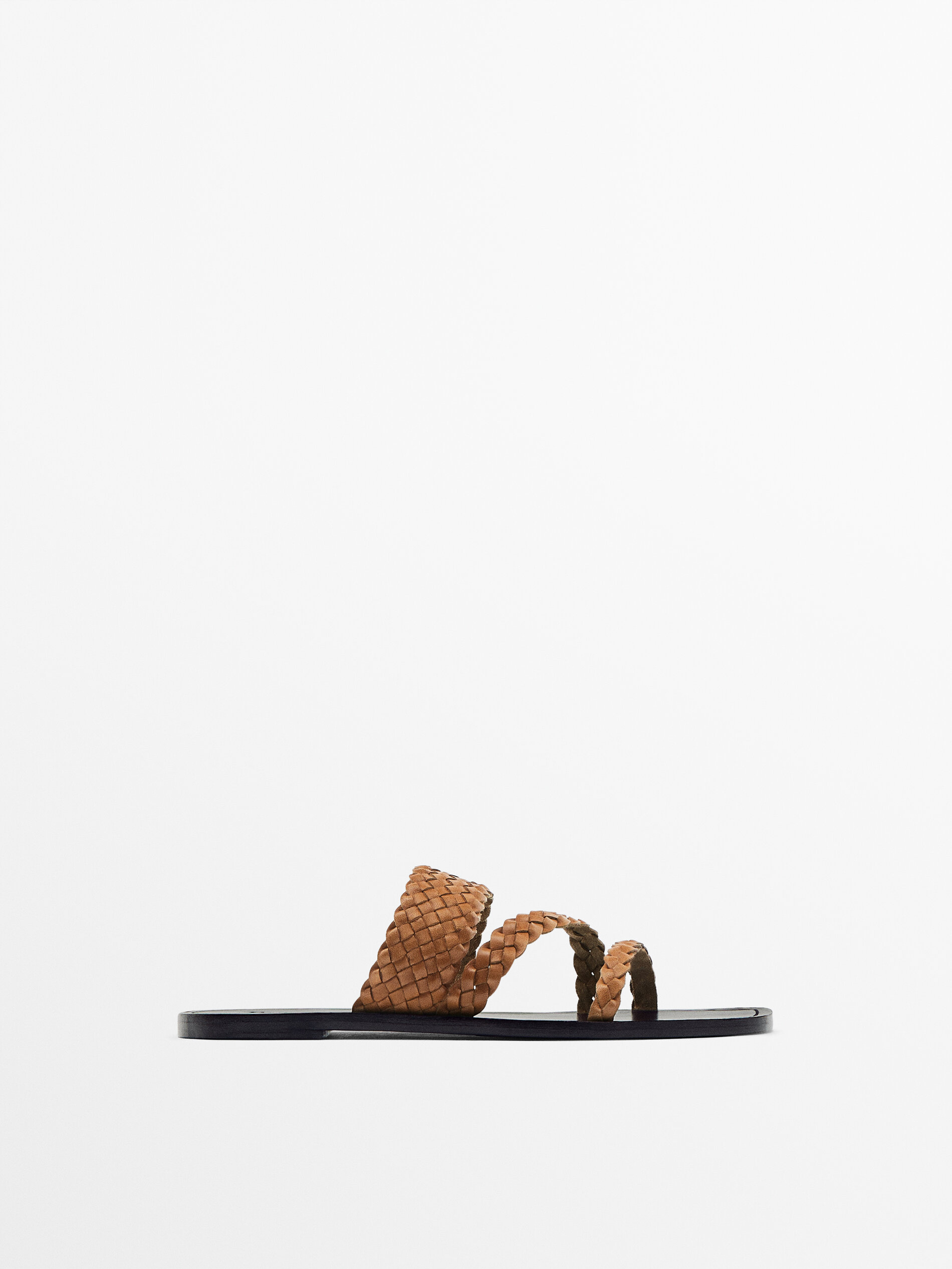 Sandalia plana tiras trenzadas - CAMEL