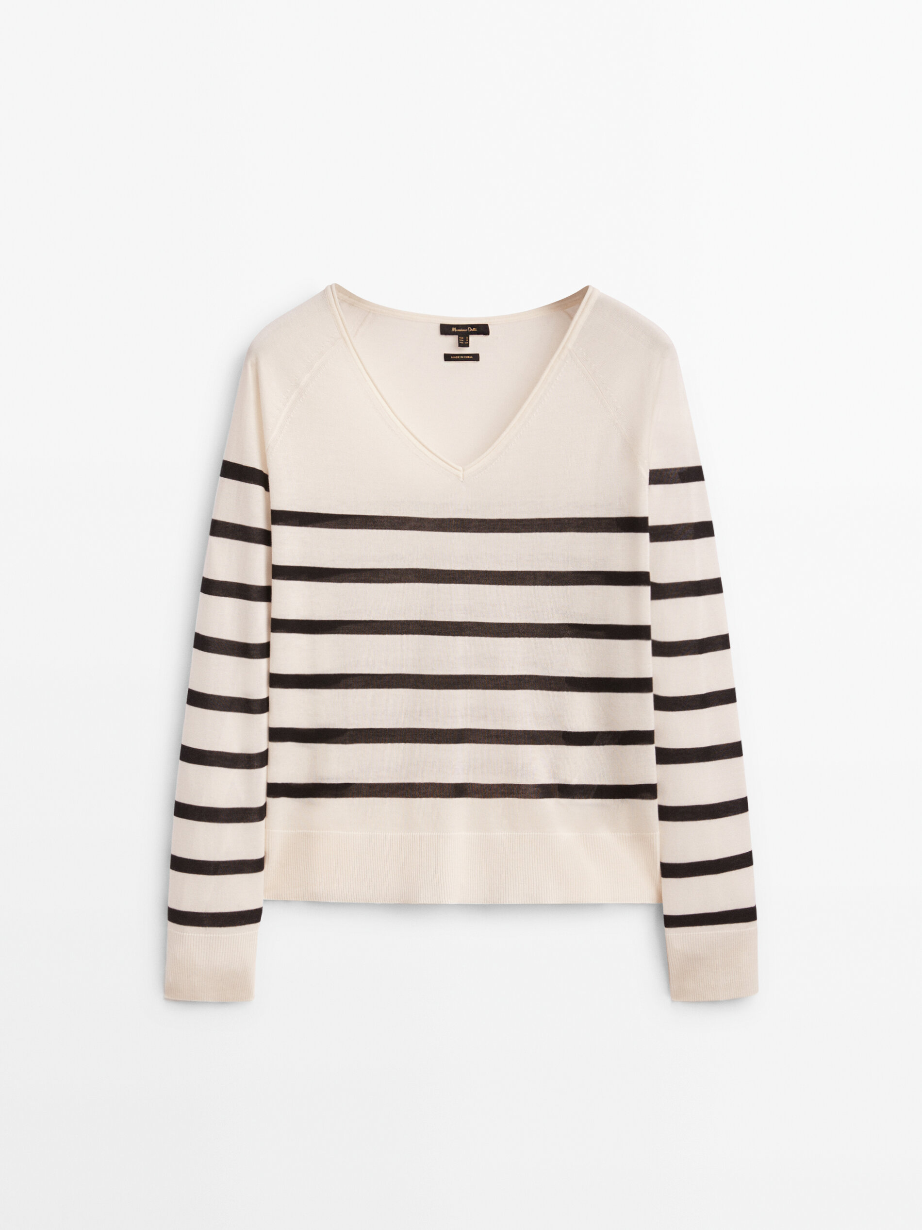 Jersey punto extrafino cuello pico - CRUDO