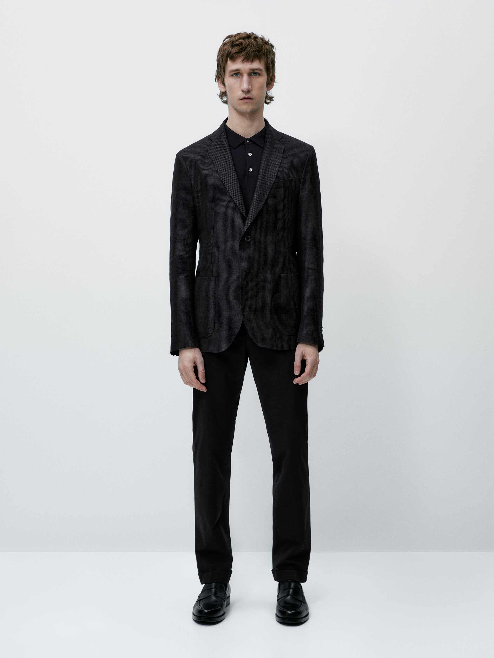 Americana pata de gallo con lino - AZUL MARINO