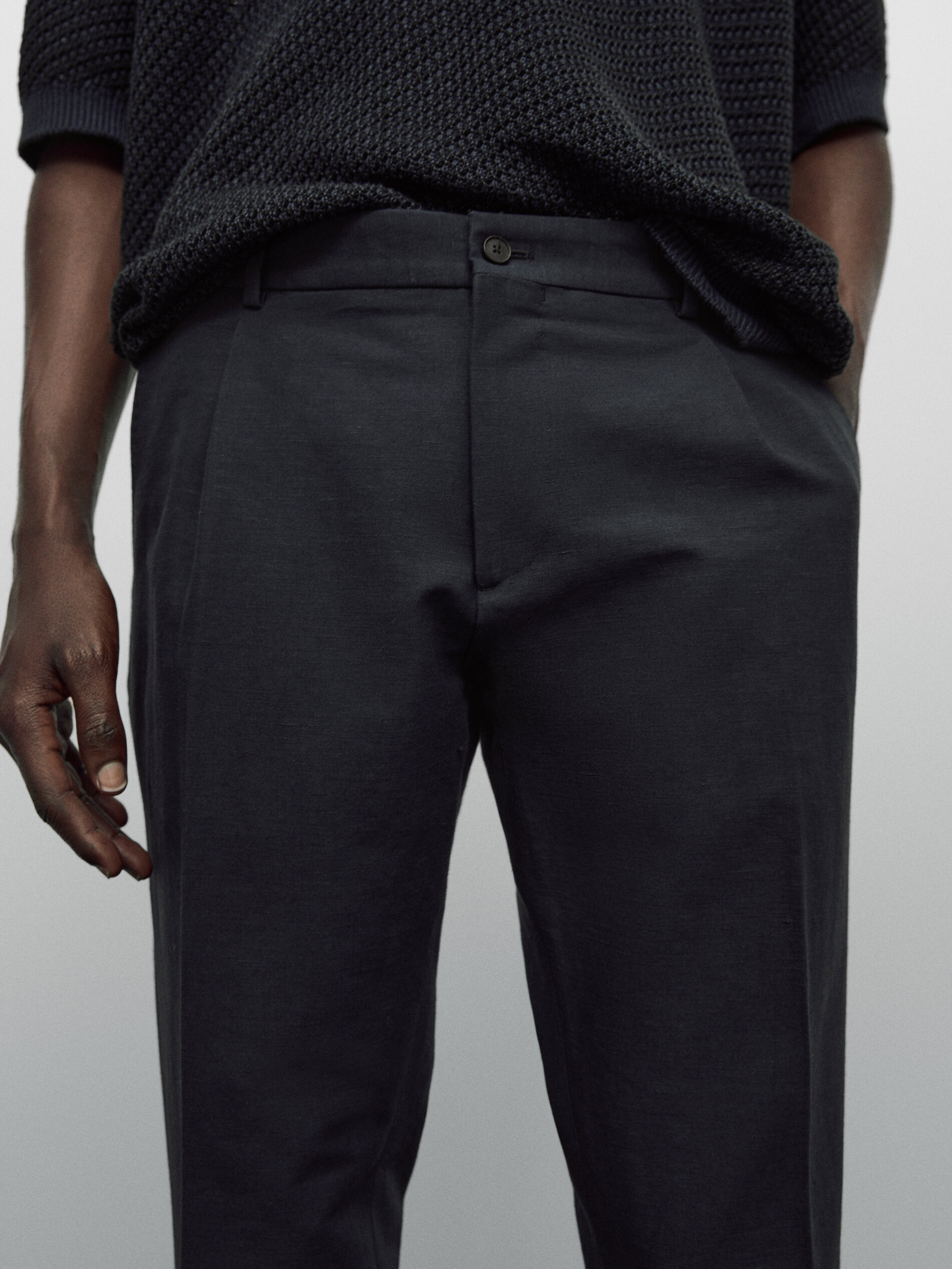 Pantalón lino pinzas relaxed fit Limited edition - AZUL MARINO