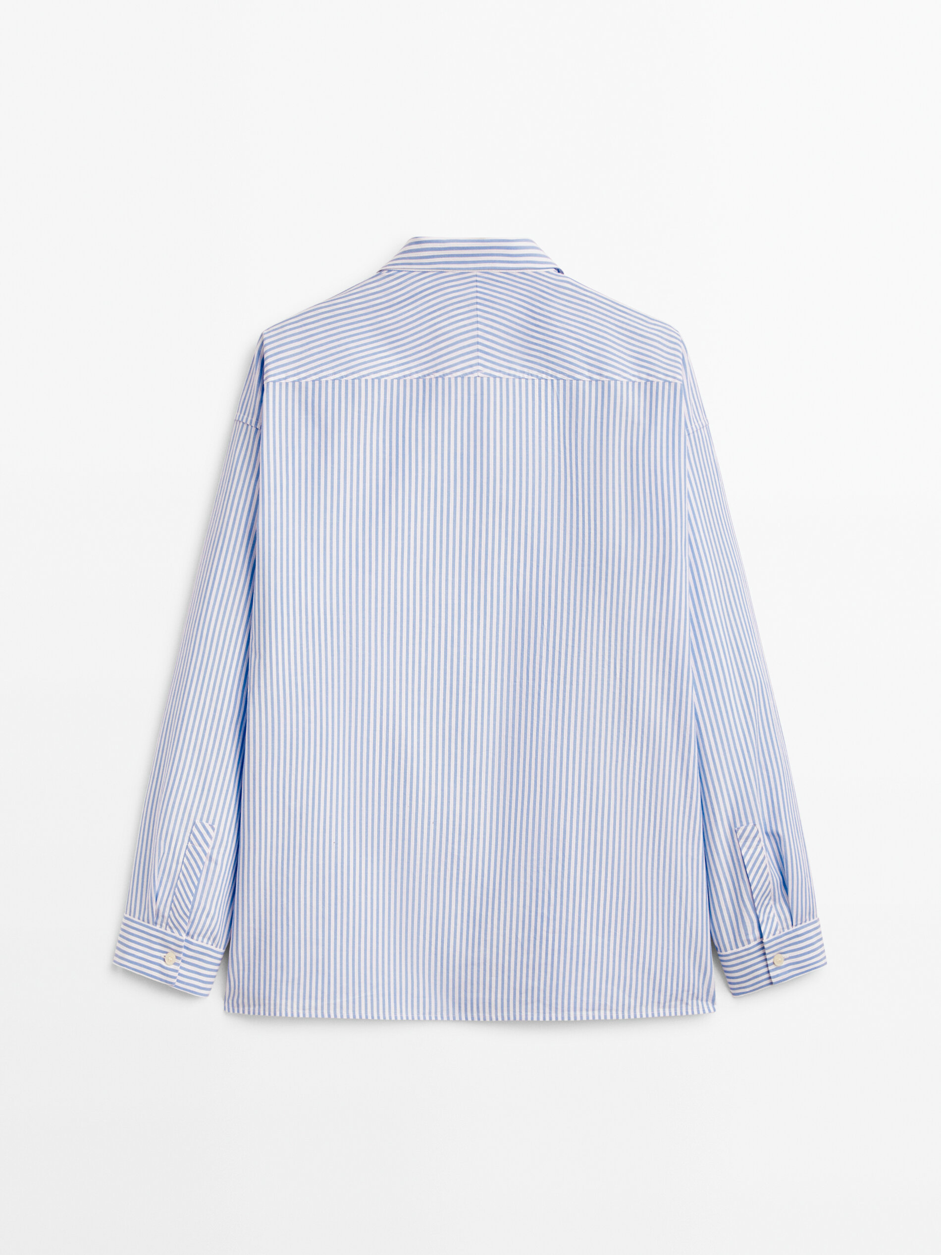 Camisa popelín rayas bolsillos - CELESTE