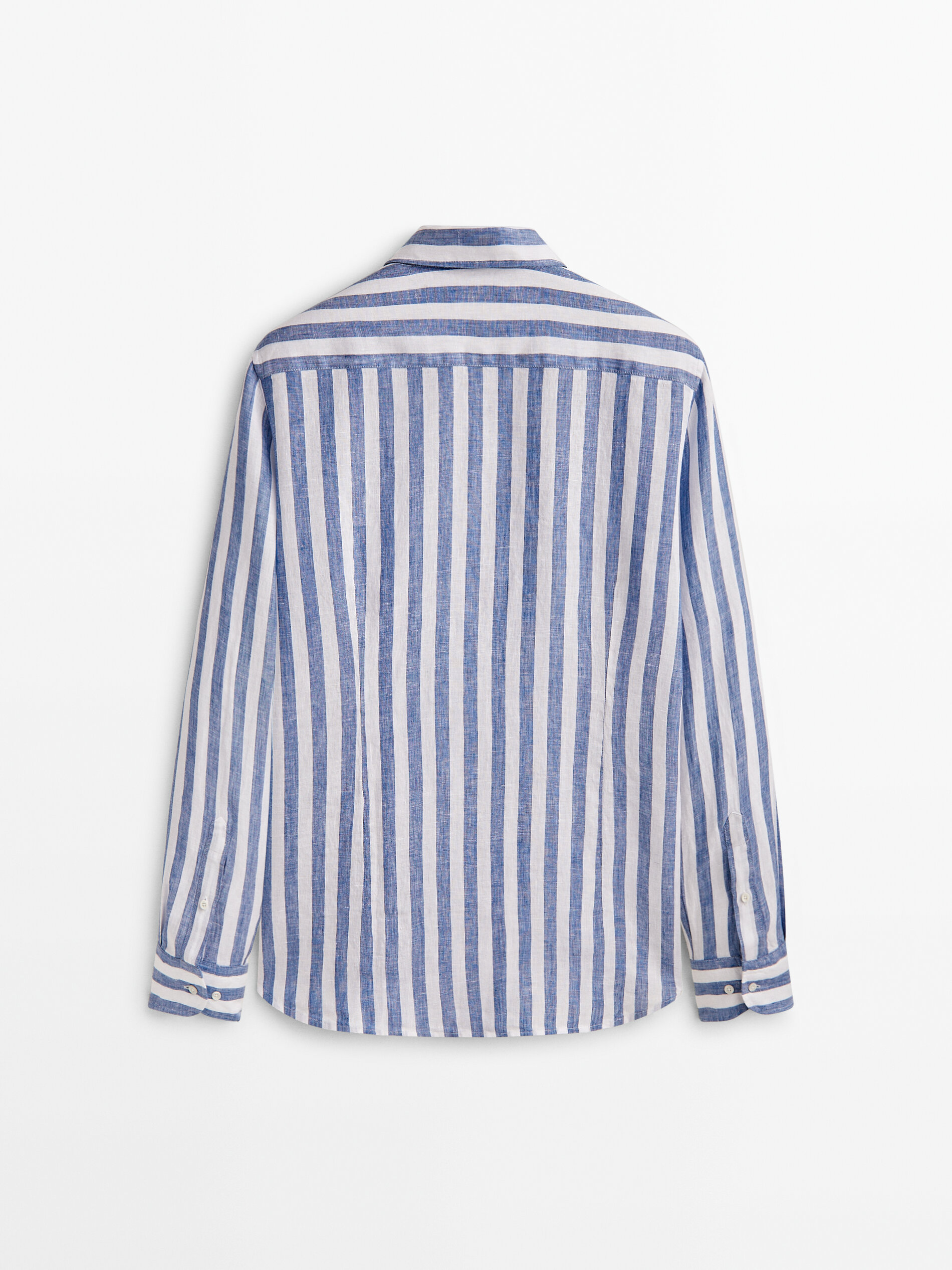 Camisa rayas anchas 100% lino slim fit - AZUL MARINO