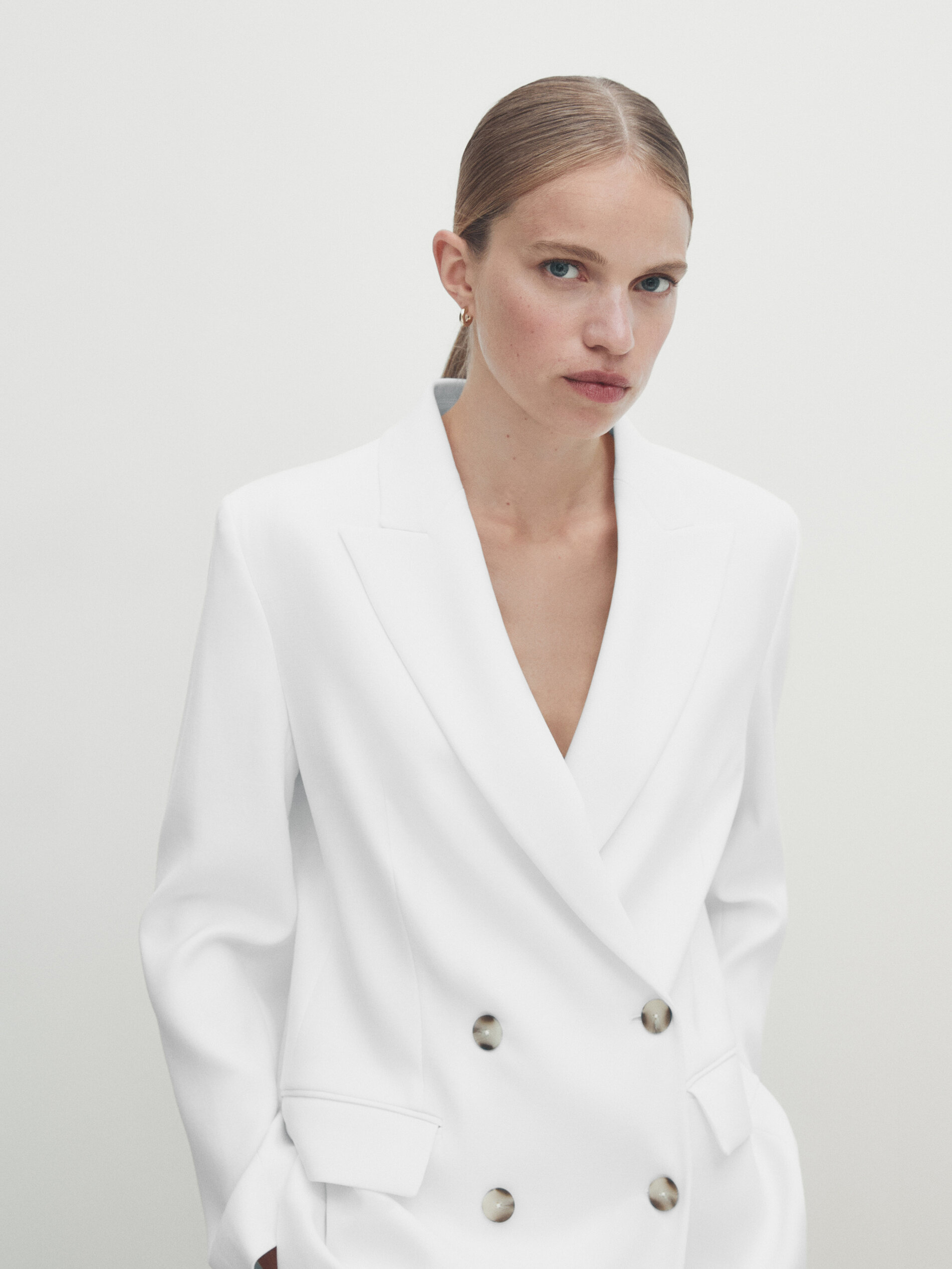 Americana traje cruzada crepe - BLANCO