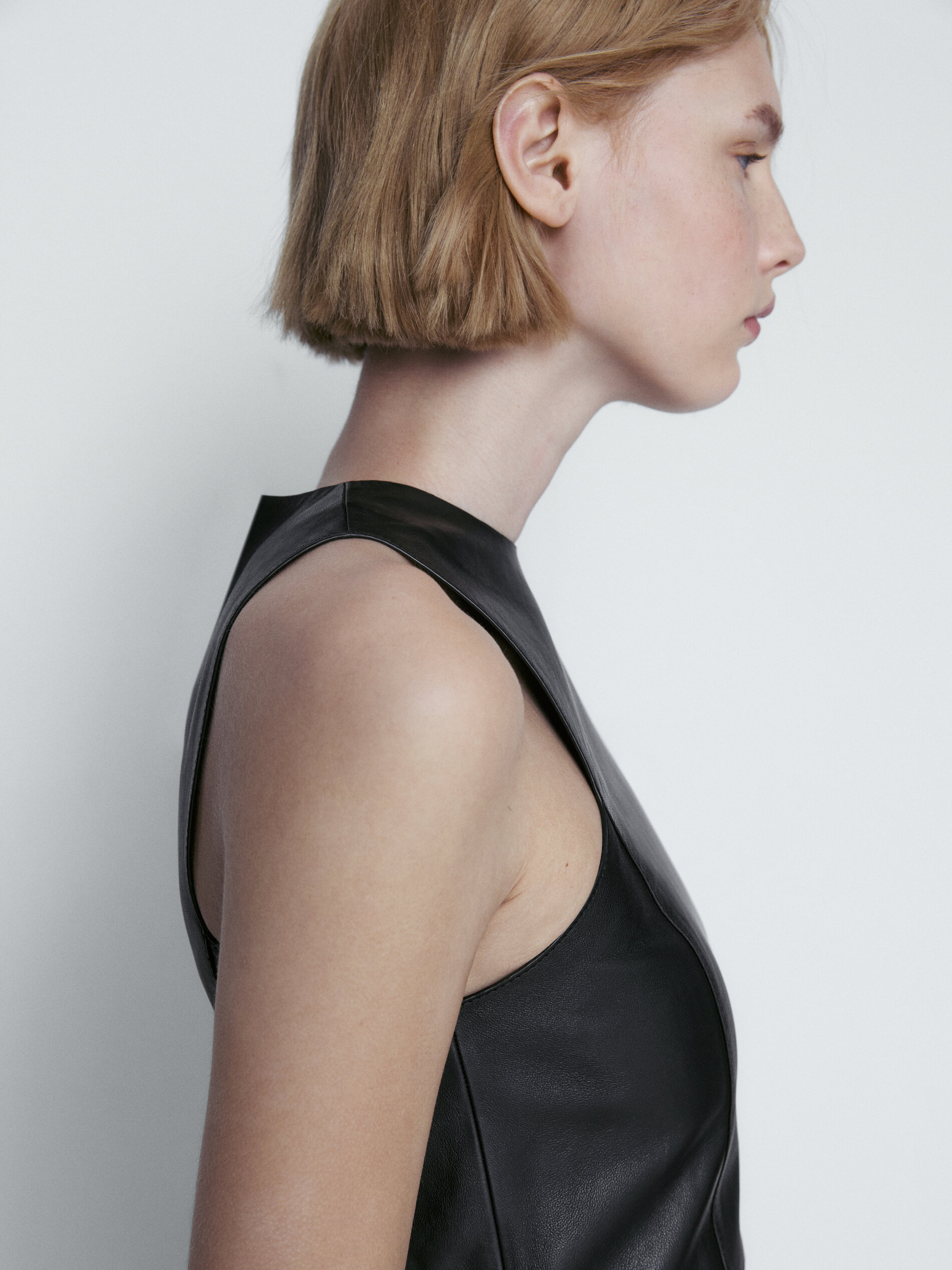 Vestido midi negro piel napa - NEGRO