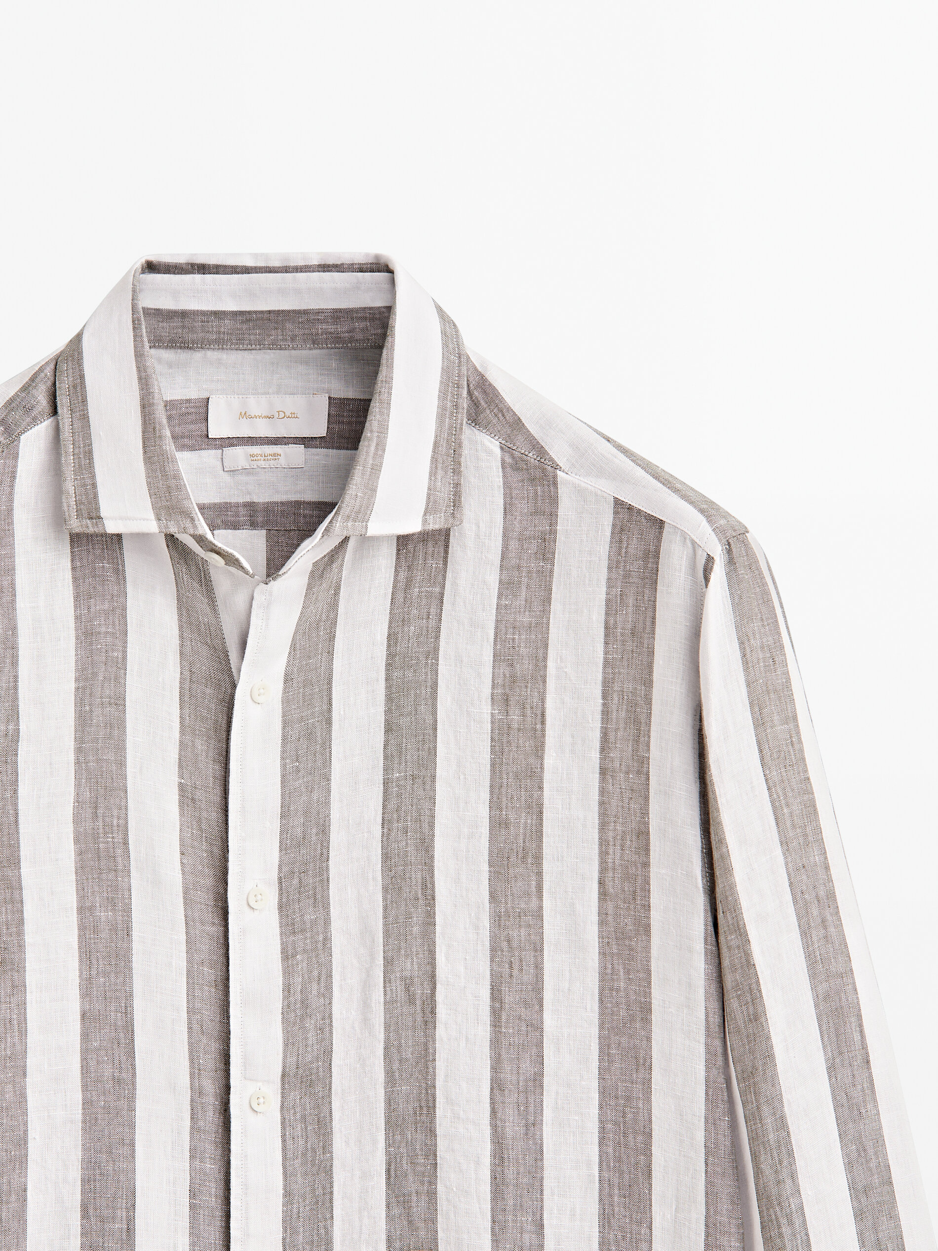 Camisa rayas anchas 100% lino regular fit - VERDE