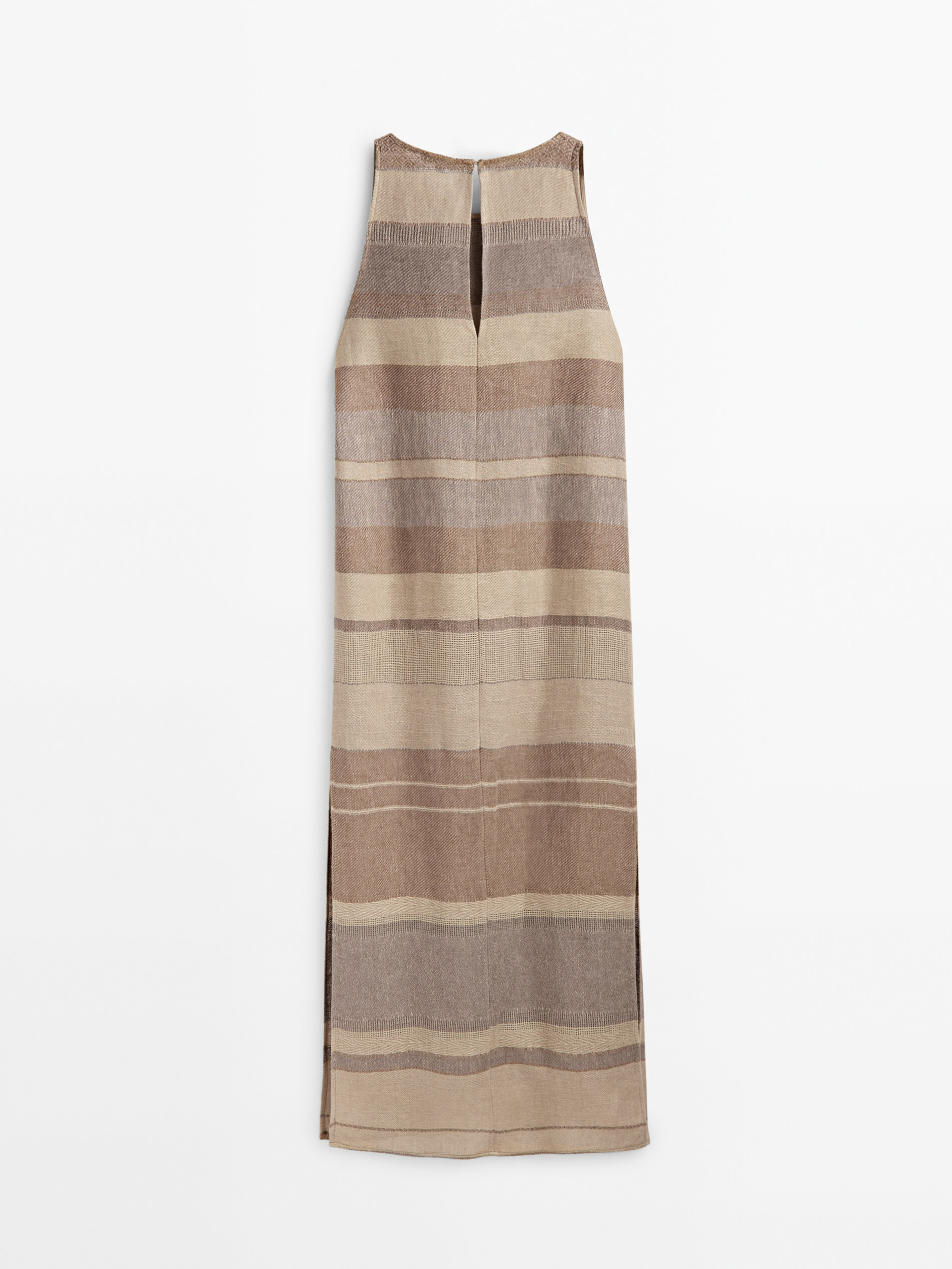Vestido rústico rayas 100% lino - MARRÓN