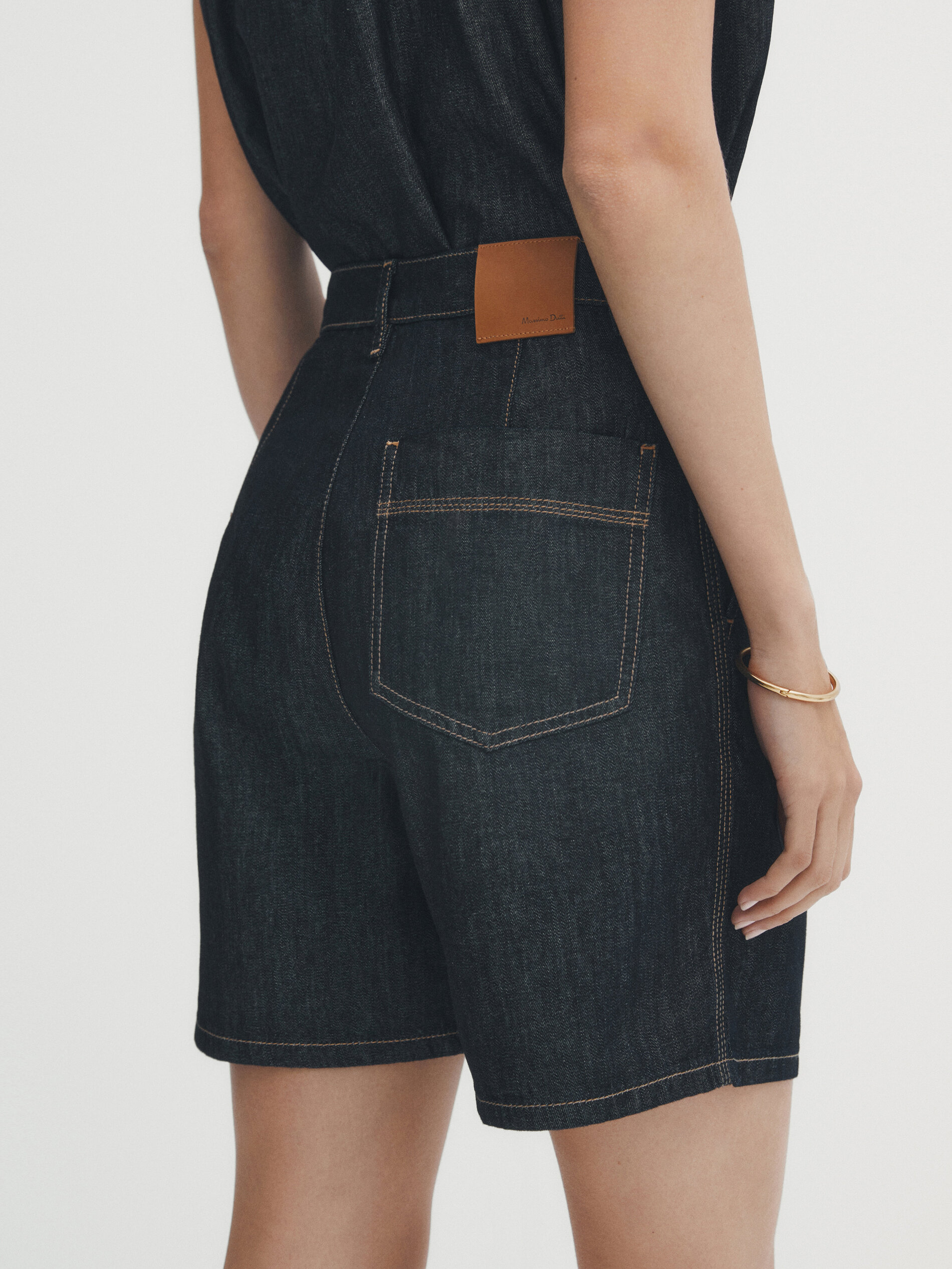 Short denim pinzas tiro alto - AZUL OSCURO