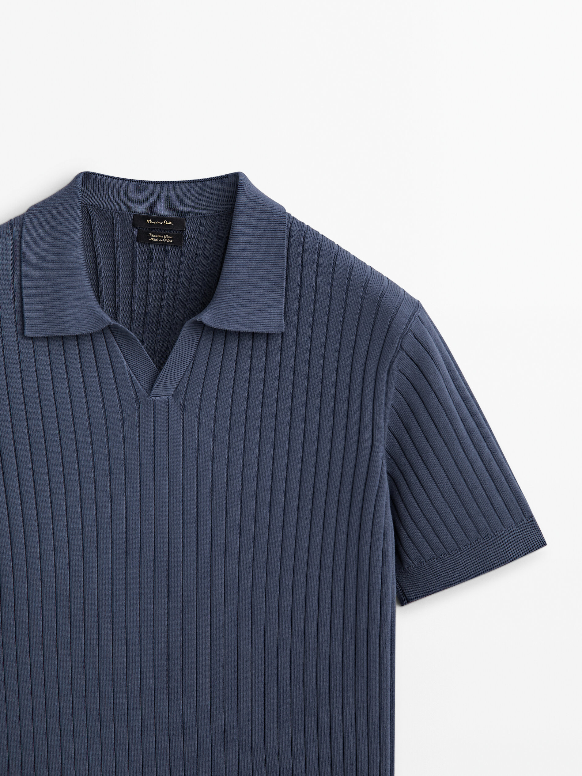 Jersey polo canalé manga corta - Azul Oscuro