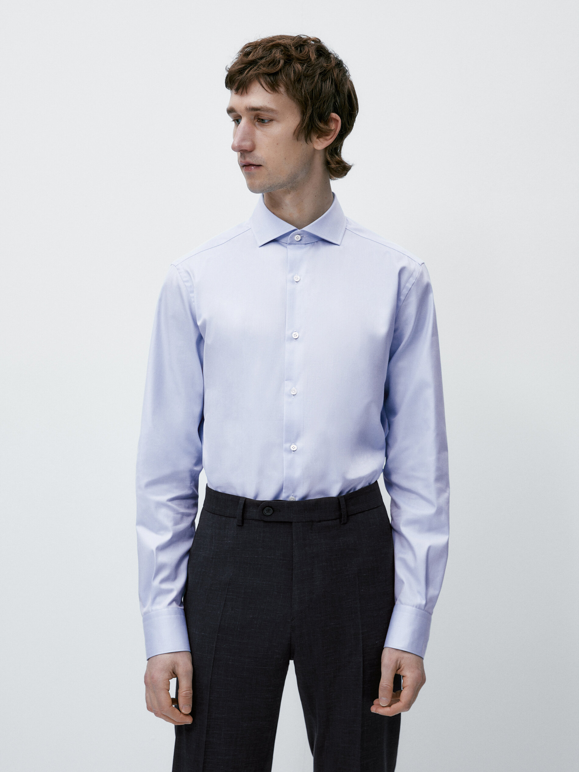 Camisa sarga easy iron slim fit - CELESTE