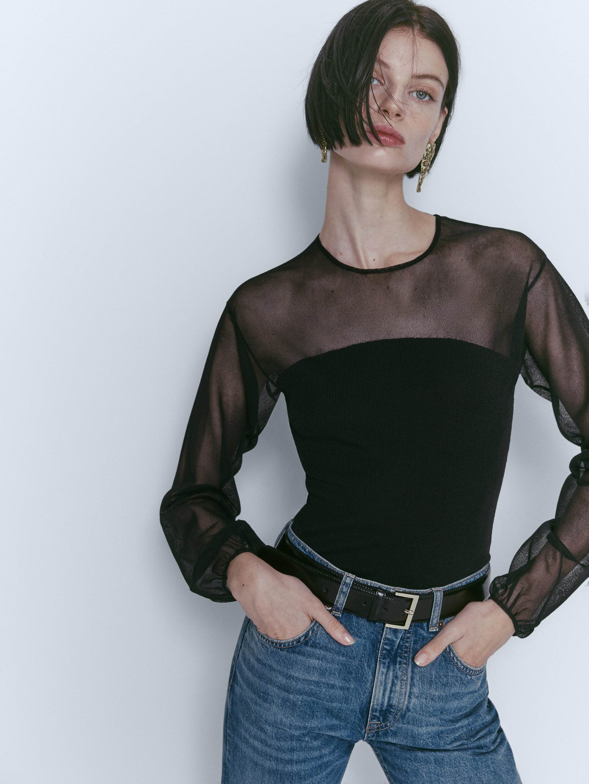 Jersey punto tejido combinado - NEGRO