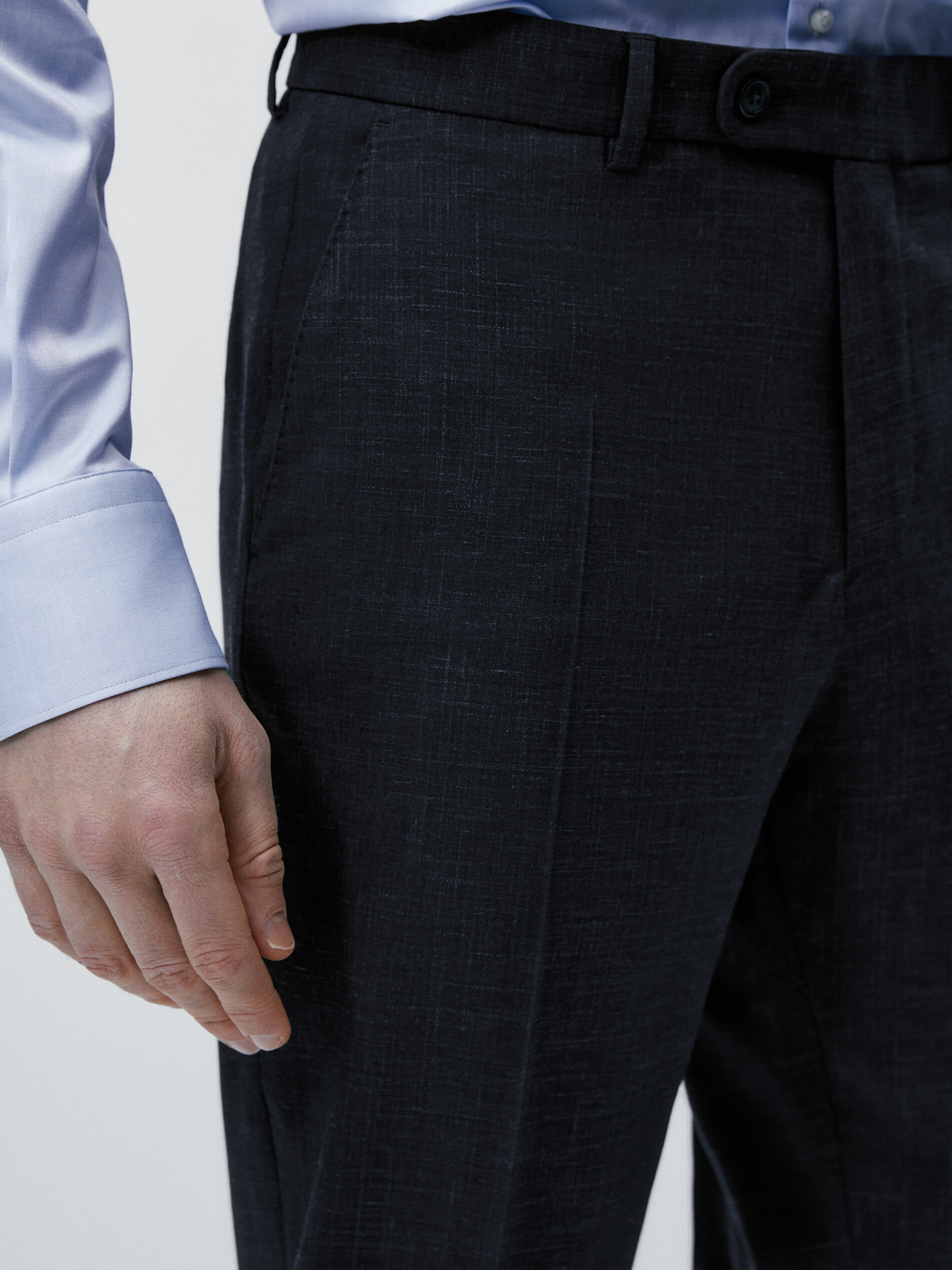 Pantalón traje estructura mezcla lana - AZUL MARINO