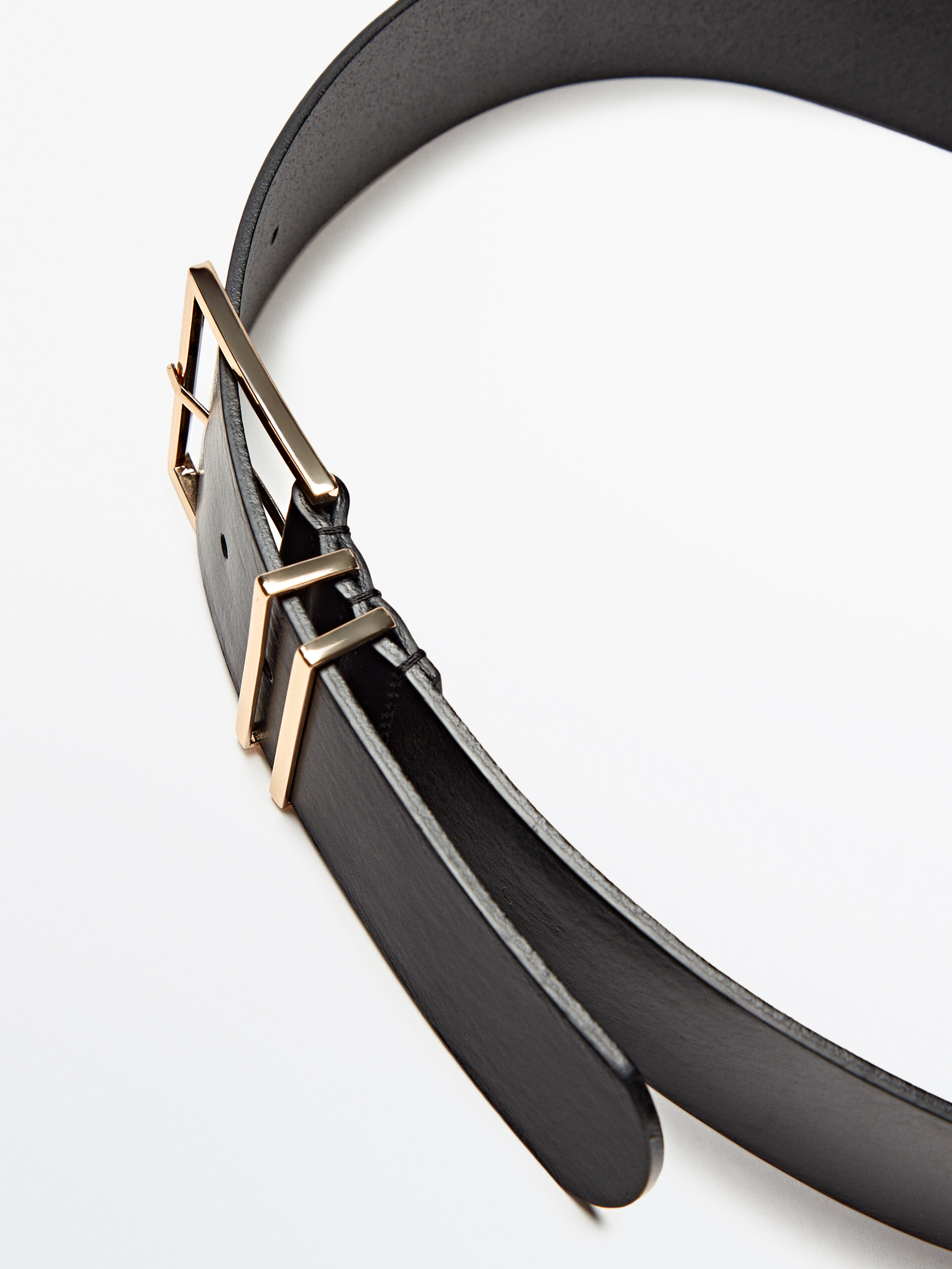 Cinturón piel hebilla cuadrada doble pasador - NEGRO