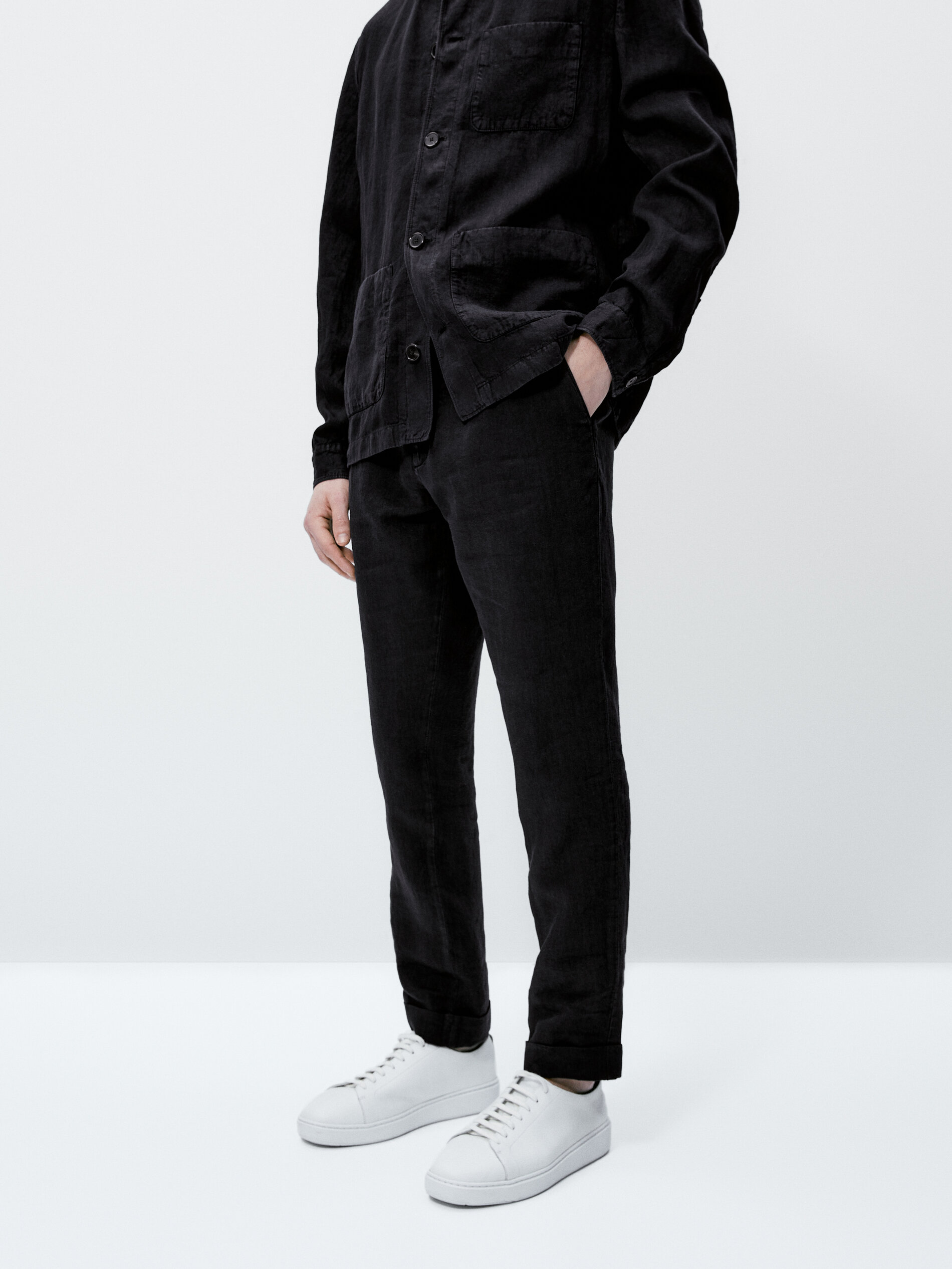 Pantalón lino tintada conjunto - AZUL MARINO